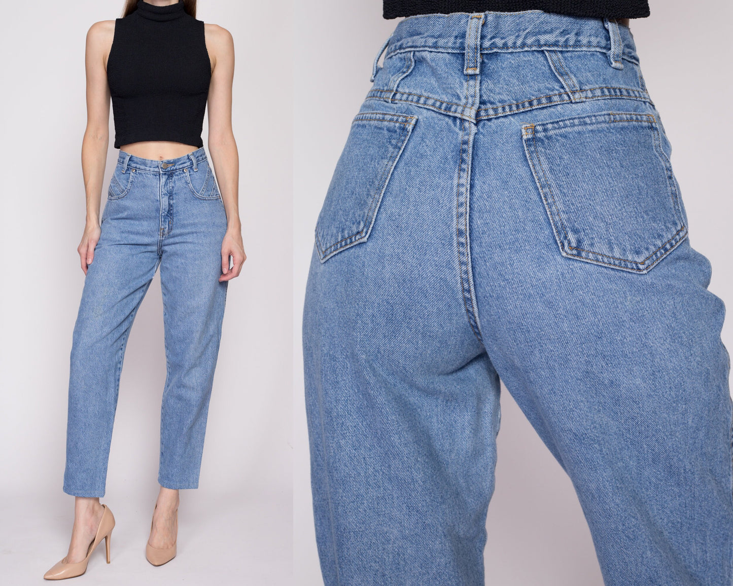 Small 90s High Waisted Mom Jeans 26" | Vintage Denim Tapered Leg Jeans