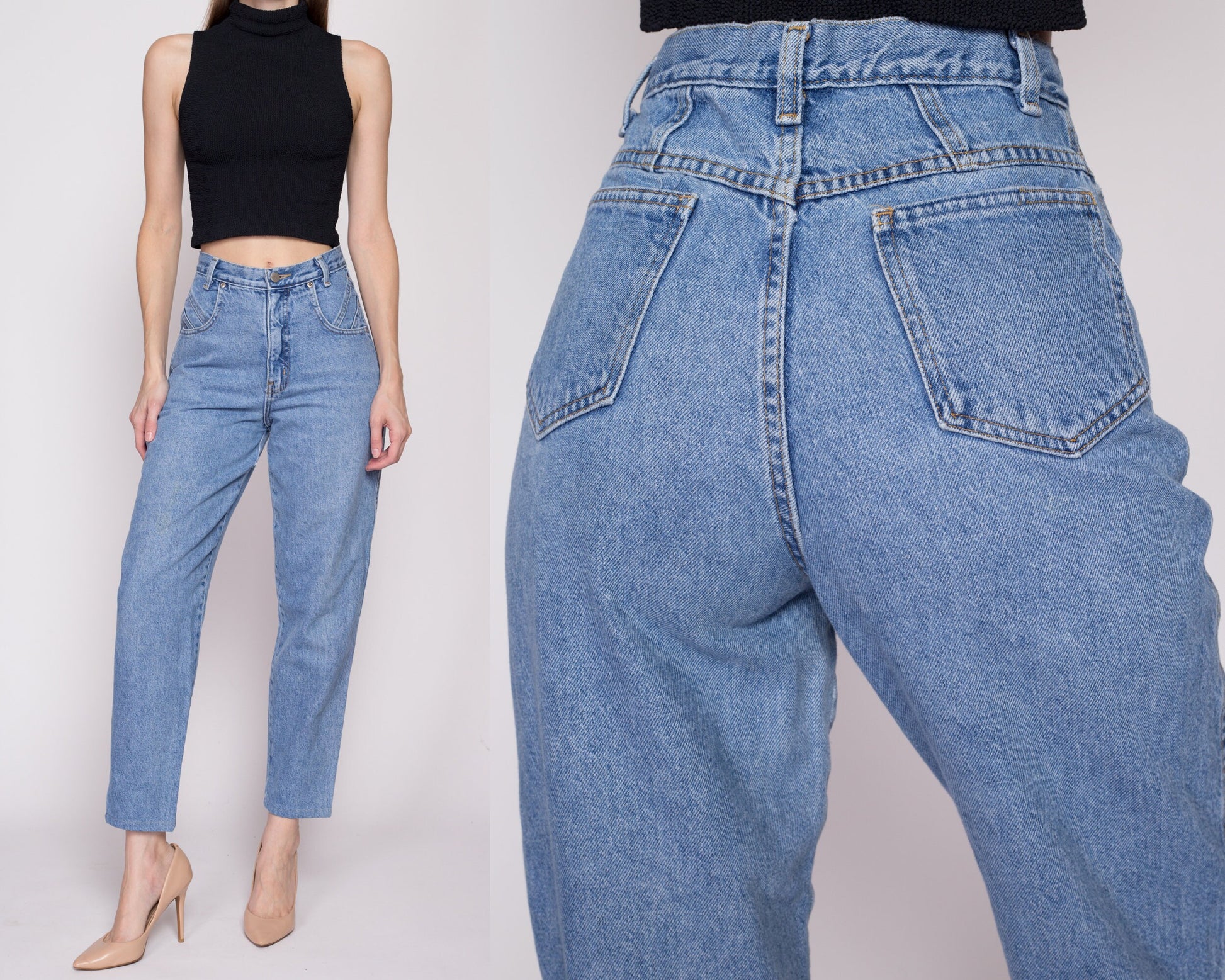 Small 90s High Waisted Mom Jeans 26" | Vintage Denim Tapered Leg Jeans