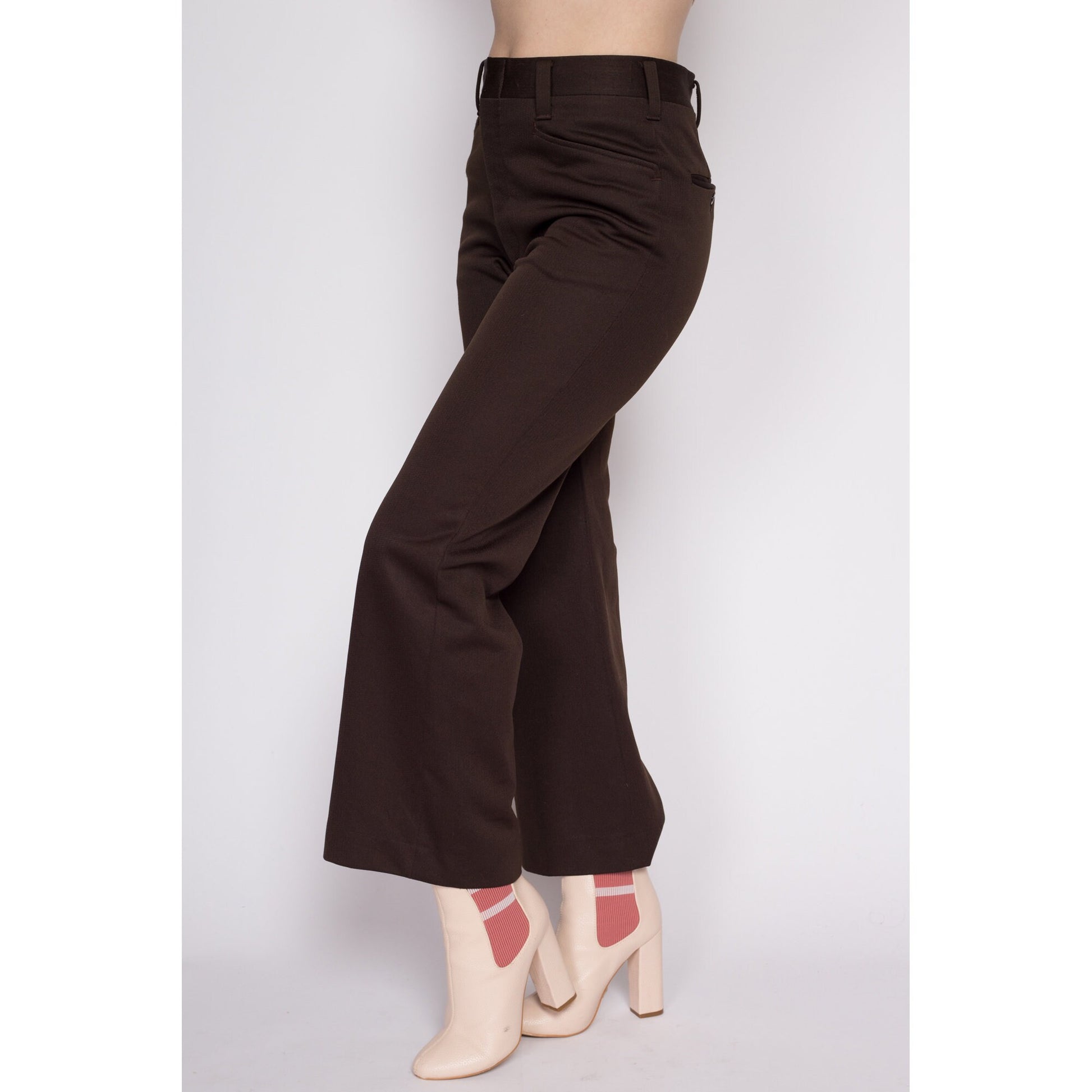 30.5" 70s Brown Haggar Slacks Unisex | Vintage High Waisted Flared Bootcut Trousers
