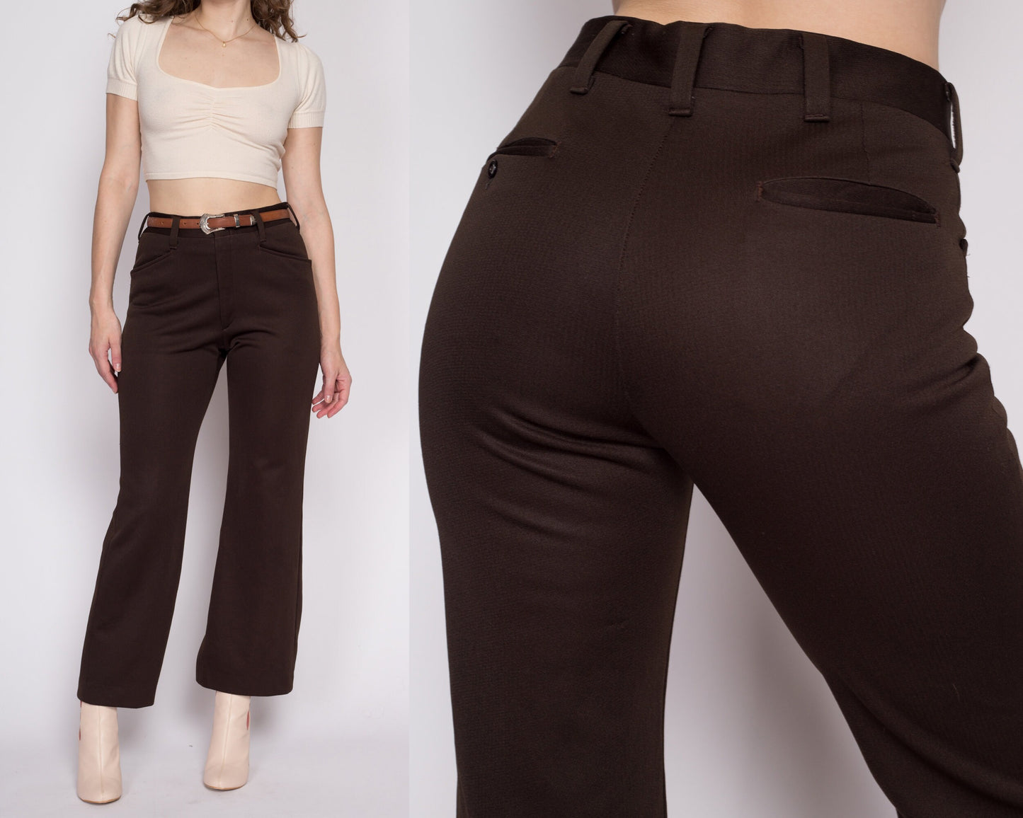 30.5" 70s Brown Haggar Slacks Unisex | Vintage High Waisted Flared Bootcut Trousers