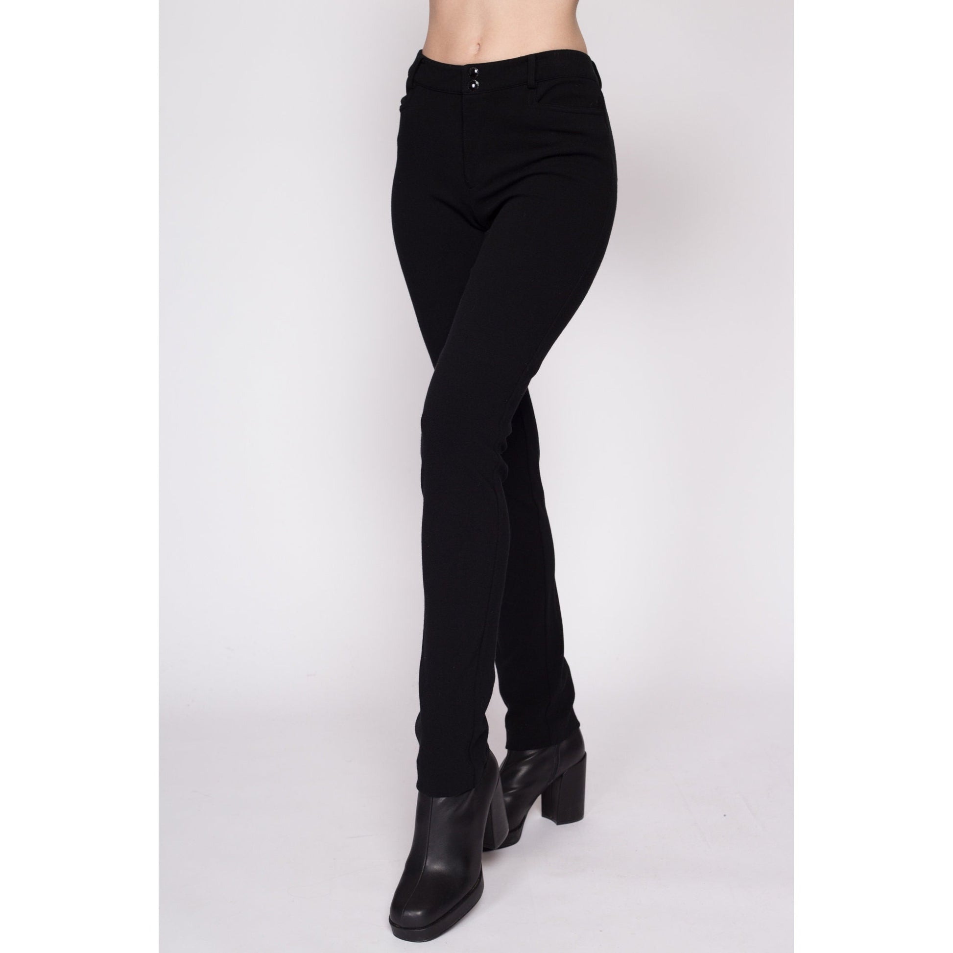Small Vintage Ralph Lauren Slim Stretch Pants | Y2K Mid Rise Black Trousers