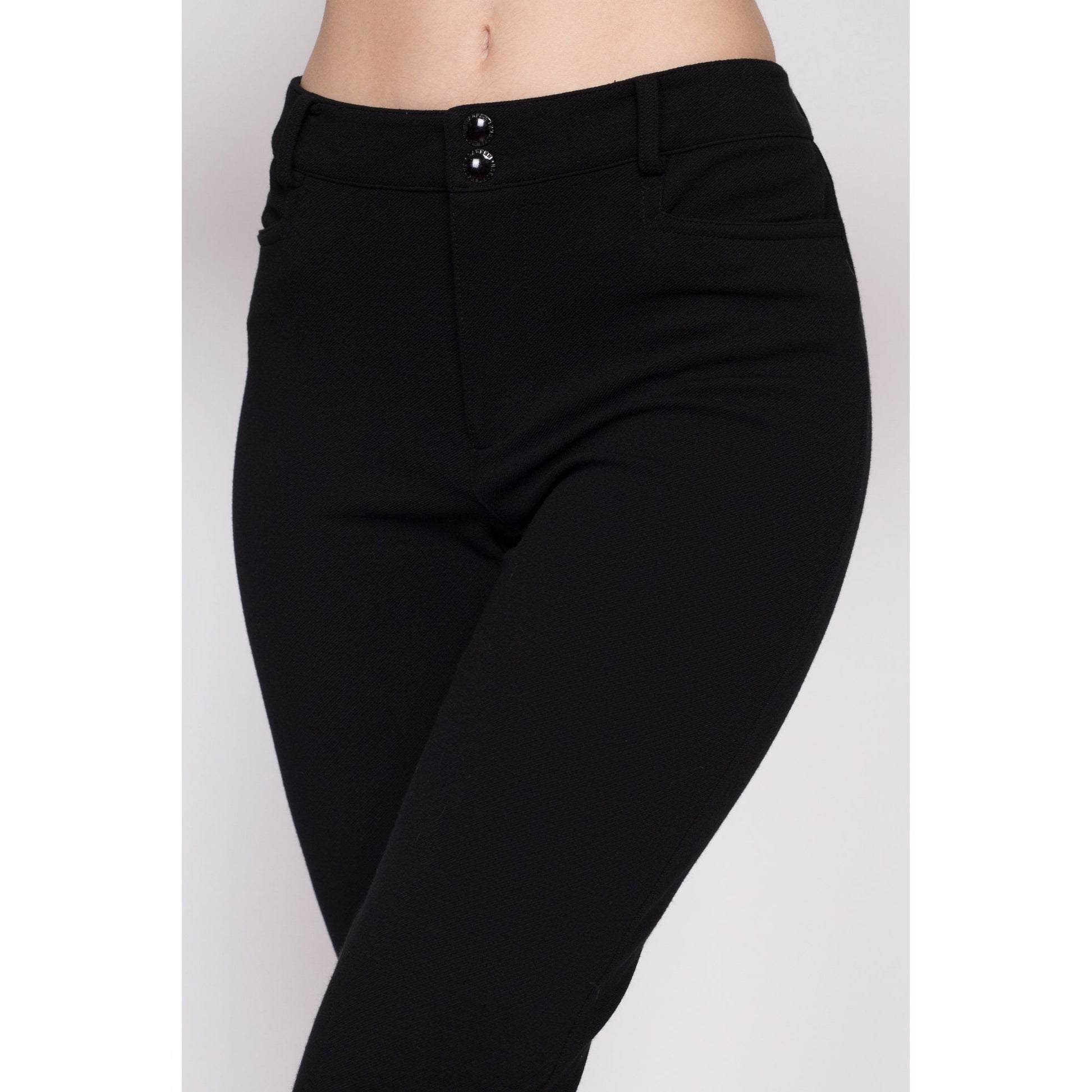 Small Vintage Ralph Lauren Slim Stretch Pants | Y2K Mid Rise Black Trousers