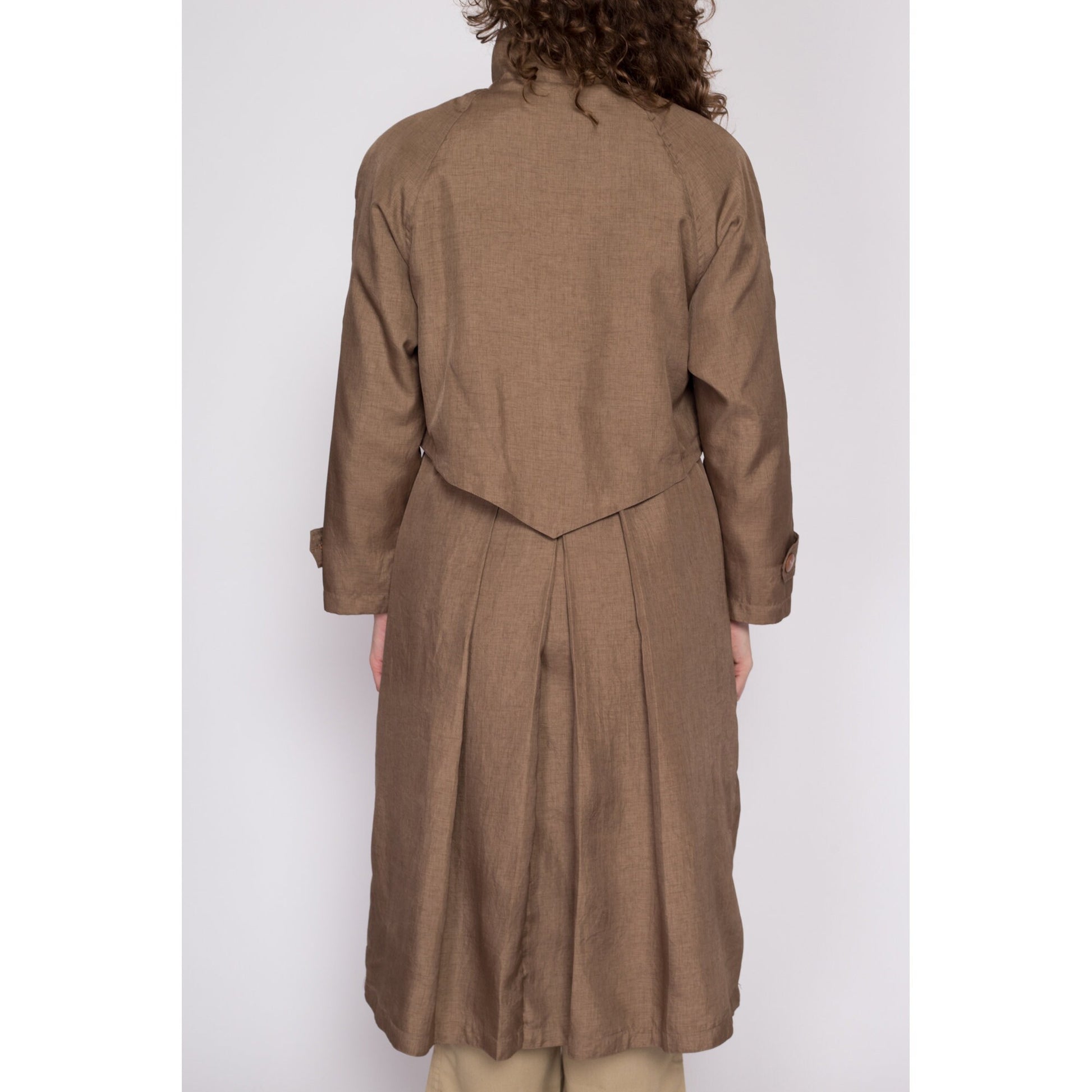 Medium 80s Brown New Wave Trench Coat | Vintage Komitor Minimalist Long Sleeve Midi Jacket