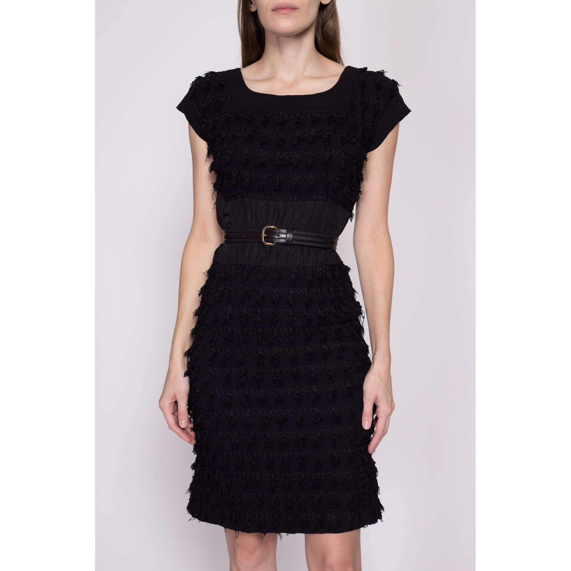 Small 1940s Black Fringe Tassel Mini Dress – Flying Apple Vintage Small 1940s Black Fringe Tassel Mini Dress – Flying Apple Vintage