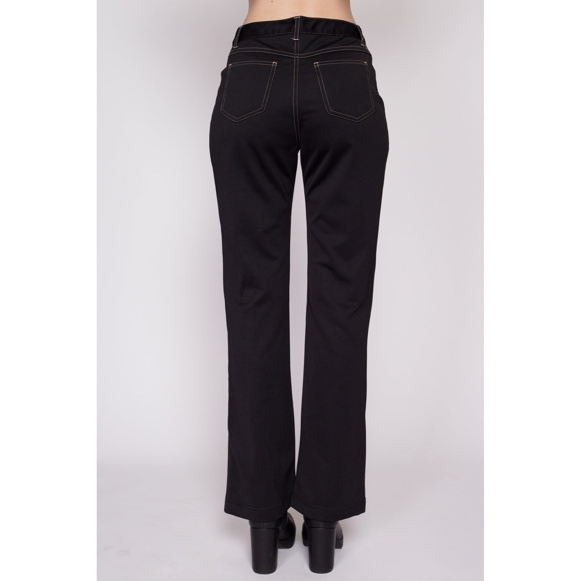 Small Y2K Black Mid Rise Bootcut Pants | Vintage Stretchy Contrast Stitch Trousers
