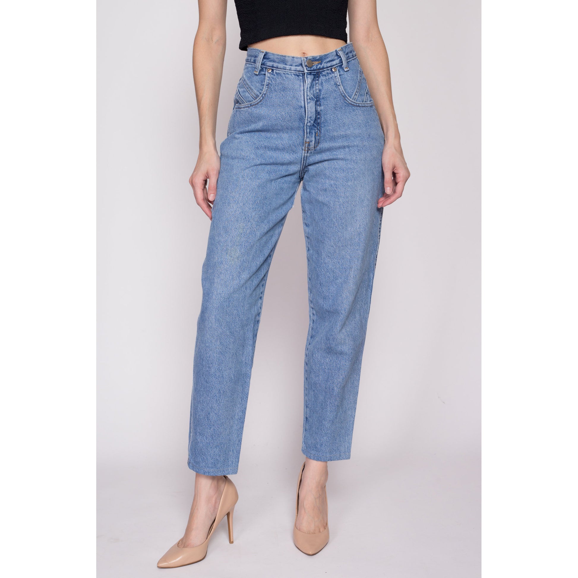 Small 90s High Waisted Mom Jeans 26" | Vintage Denim Tapered Leg Jeans