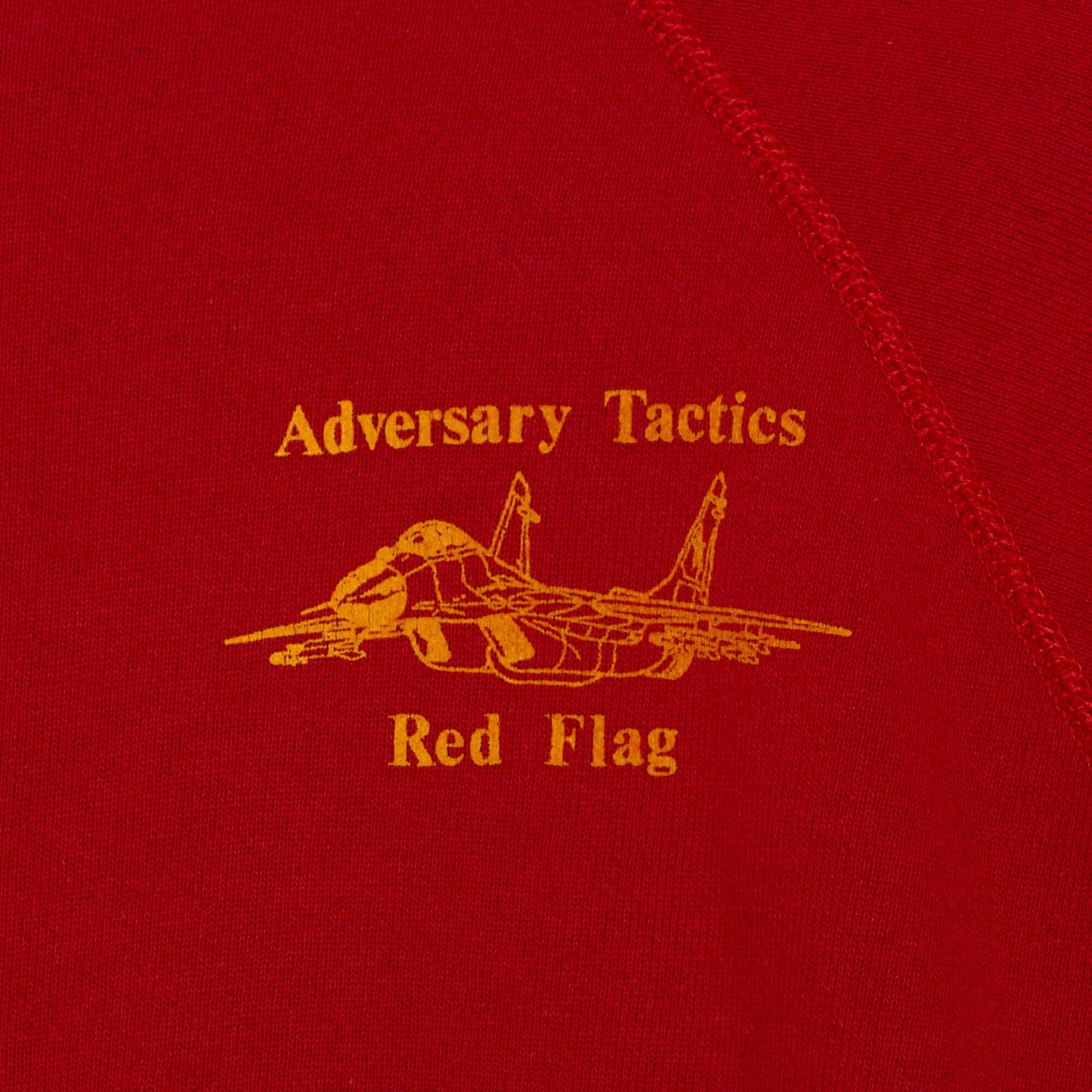 Large 80s Red Flag Fighter Jet Sweatshirt | Vintage Adversary Tactics USAF Graphic Raglan Sleeve Crewneck