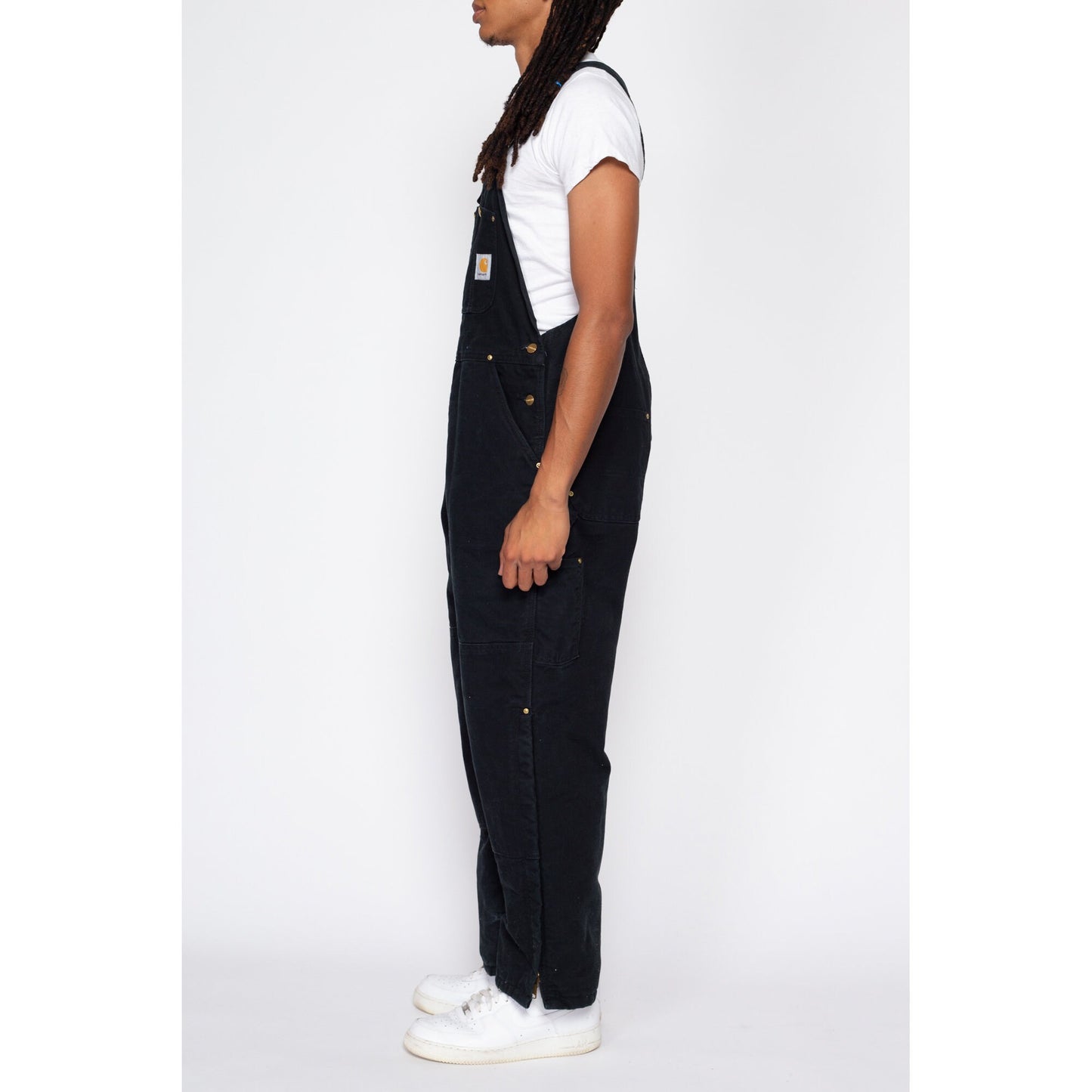 38x30 90s Carhartt Made In USA Black Insulated Overalls | Vintage Quilt Lined Workwear Jumpsuit