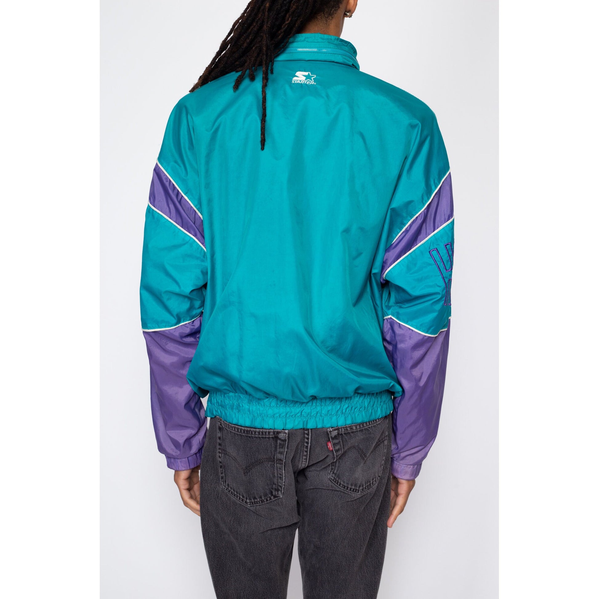 Large 90s Charlotte Hornets Starter Windbreaker | Vintage NBA Basketball Color Block Lightweight Jacket