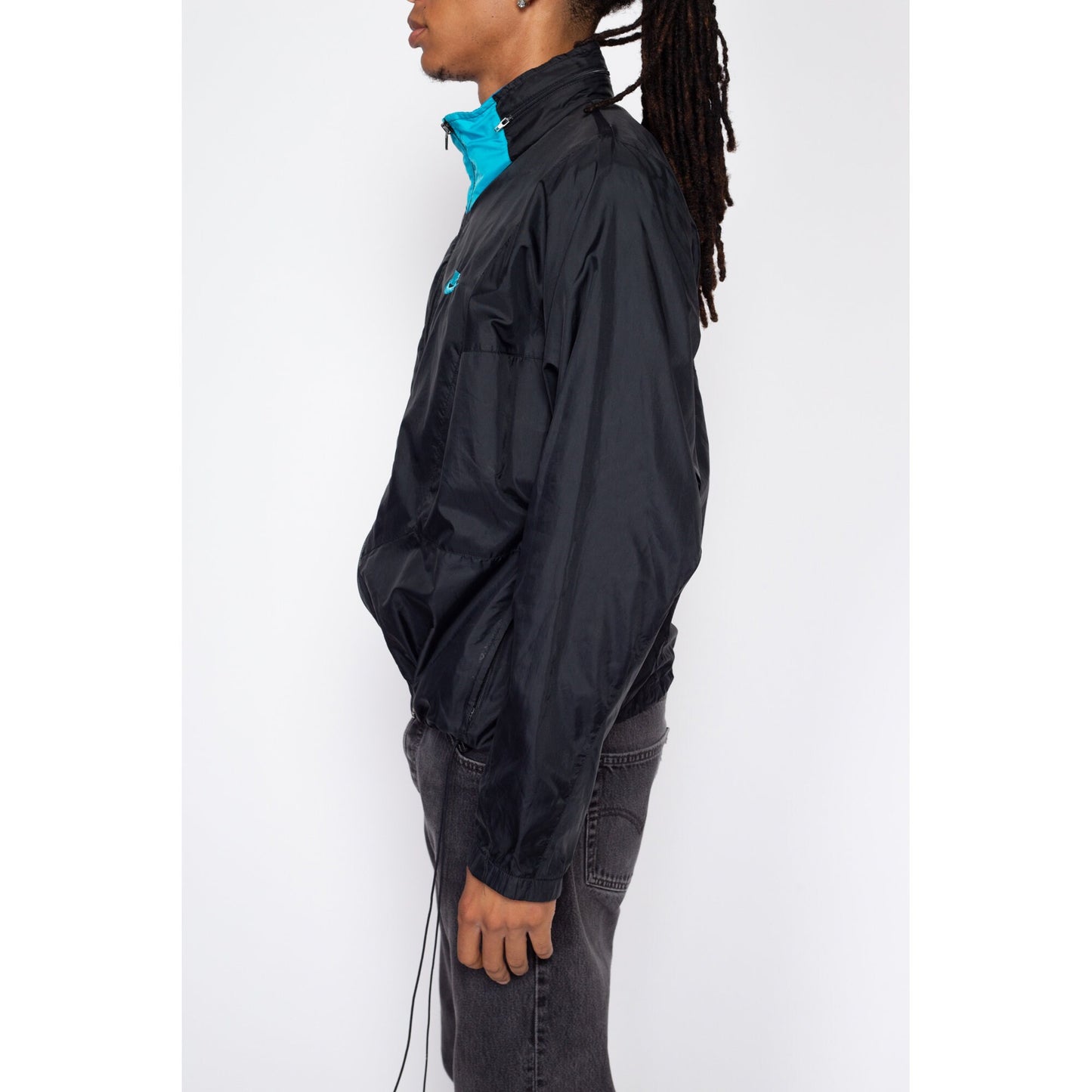 Large 80s 90s Nike Black & Blue Windbreaker | Vintage Streetwear Swoosh Logo Track Jacket