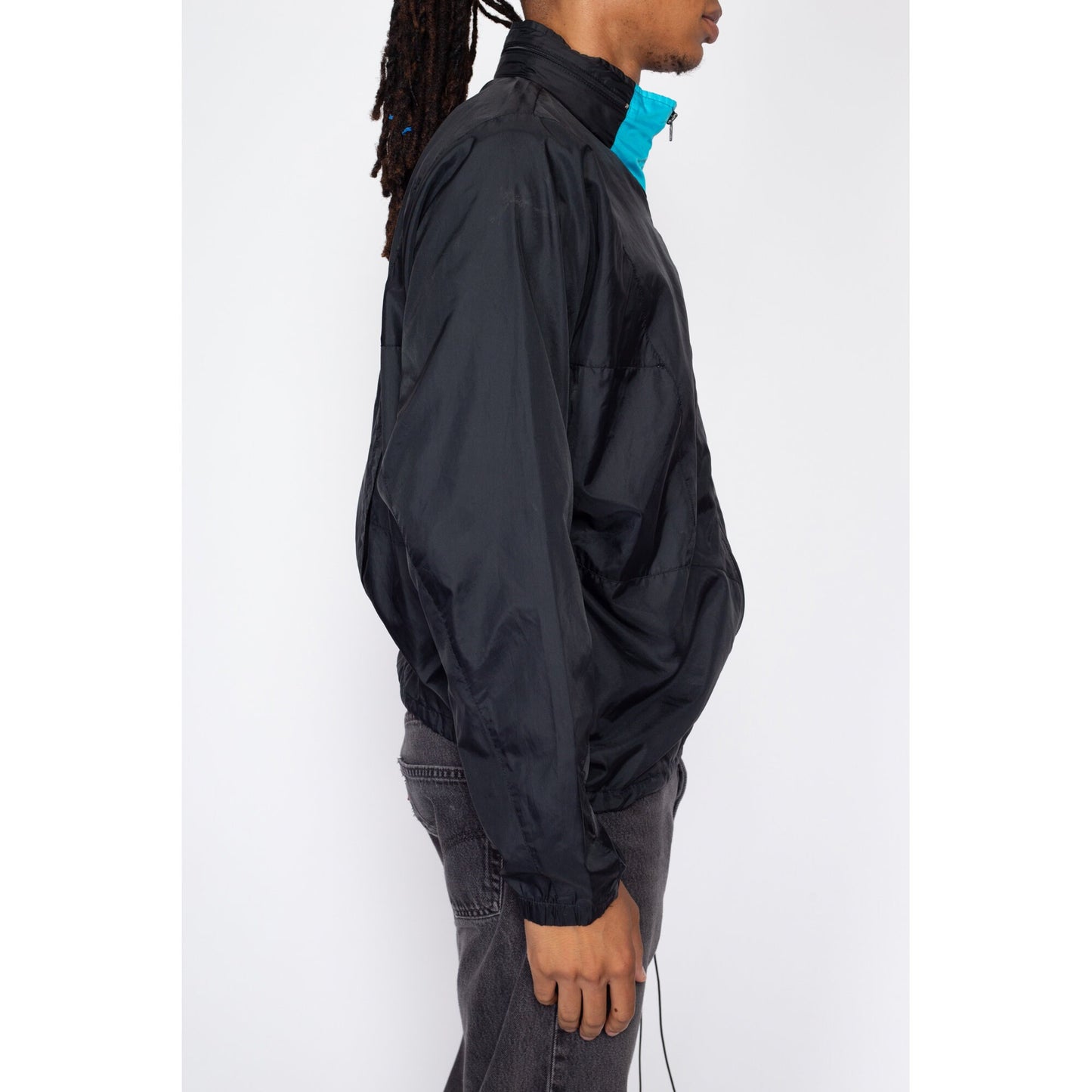 Large 80s 90s Nike Black & Blue Windbreaker | Vintage Streetwear Swoosh Logo Track Jacket