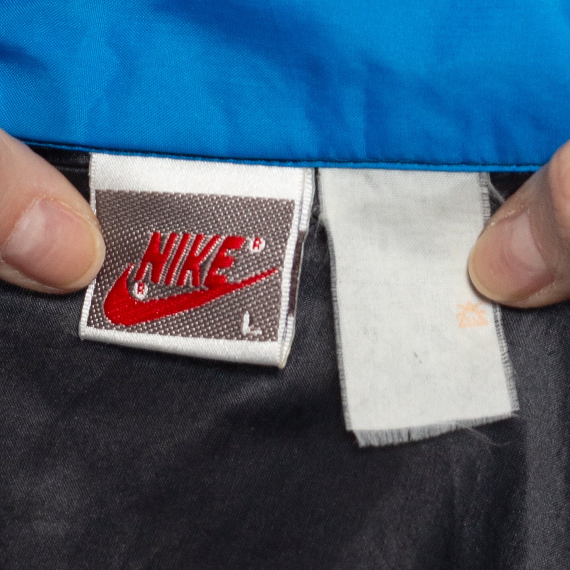 Large 80s 90s Nike Black & Blue Windbreaker | Vintage Streetwear Swoosh Logo Track Jacket