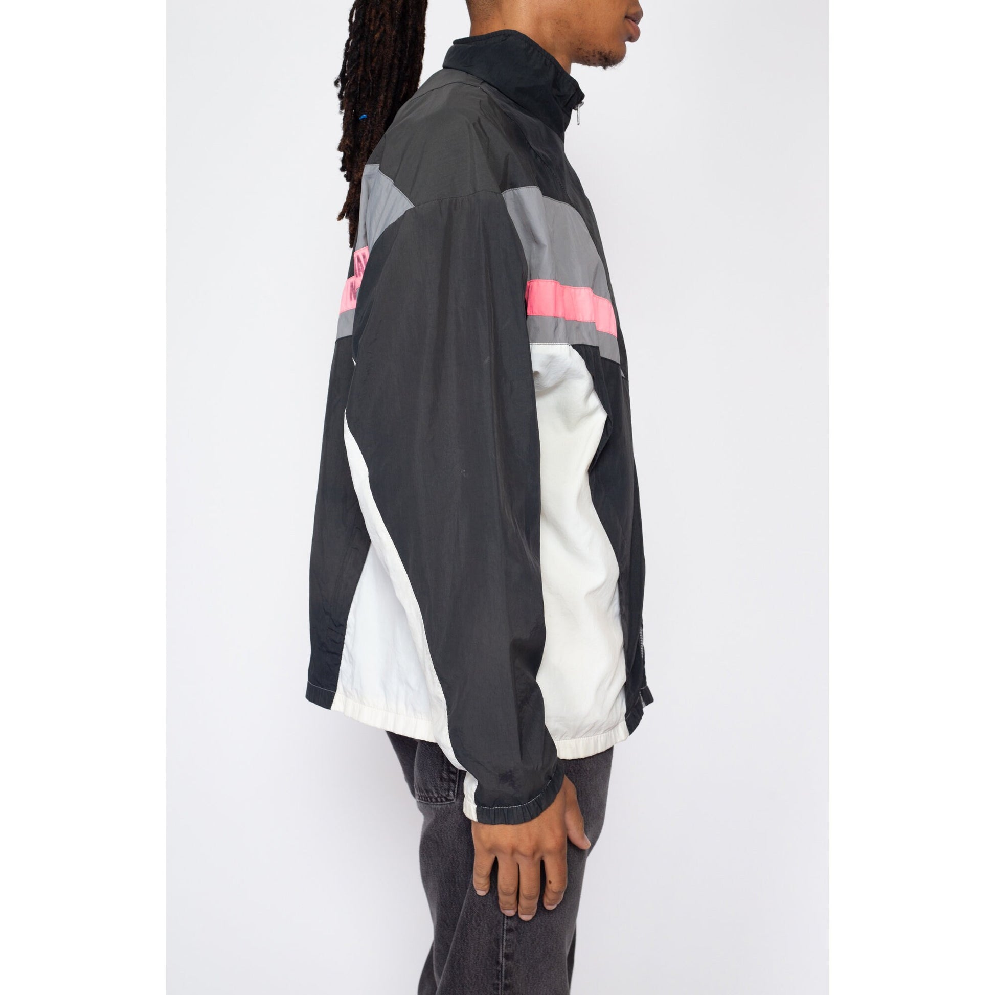Large 90s Nike International Faded Color Block Windbreaker | Vintage Distressed Streetwear Swoosh Logo Track Jacket