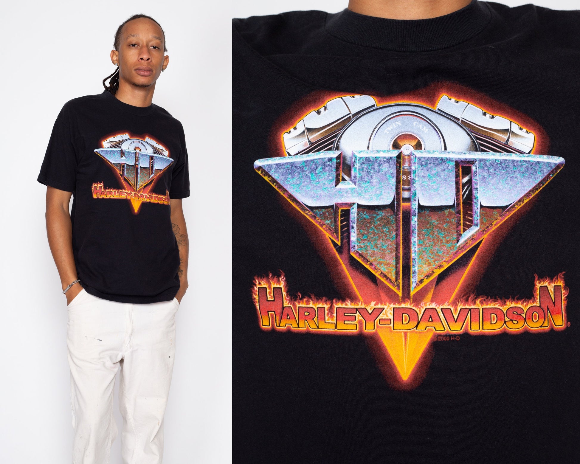 Medium Vintage Harley Davidson Twin Cam T Shirt | Y2K Florida Black Motorcycle Graphic Biker Tee