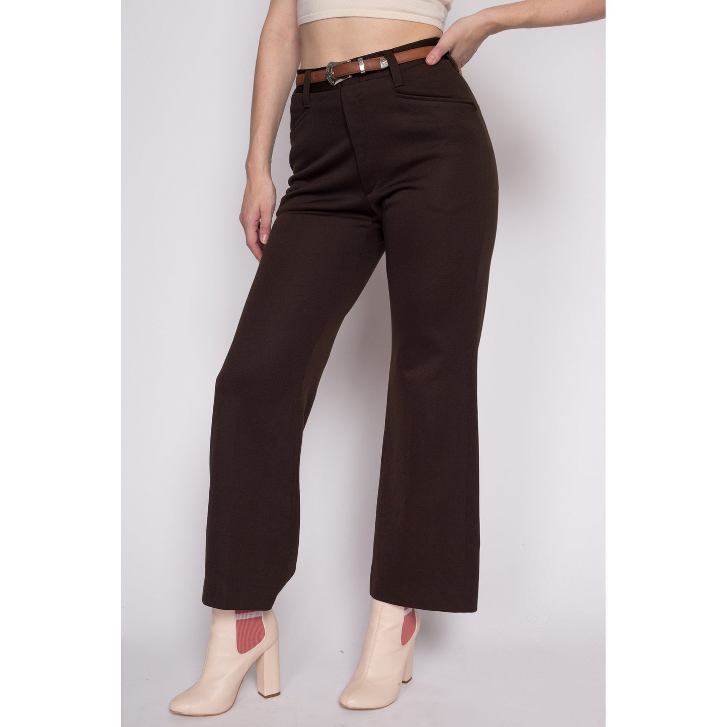 30.5" 70s Brown Haggar Slacks Unisex | Vintage High Waisted Flared Bootcut Trousers