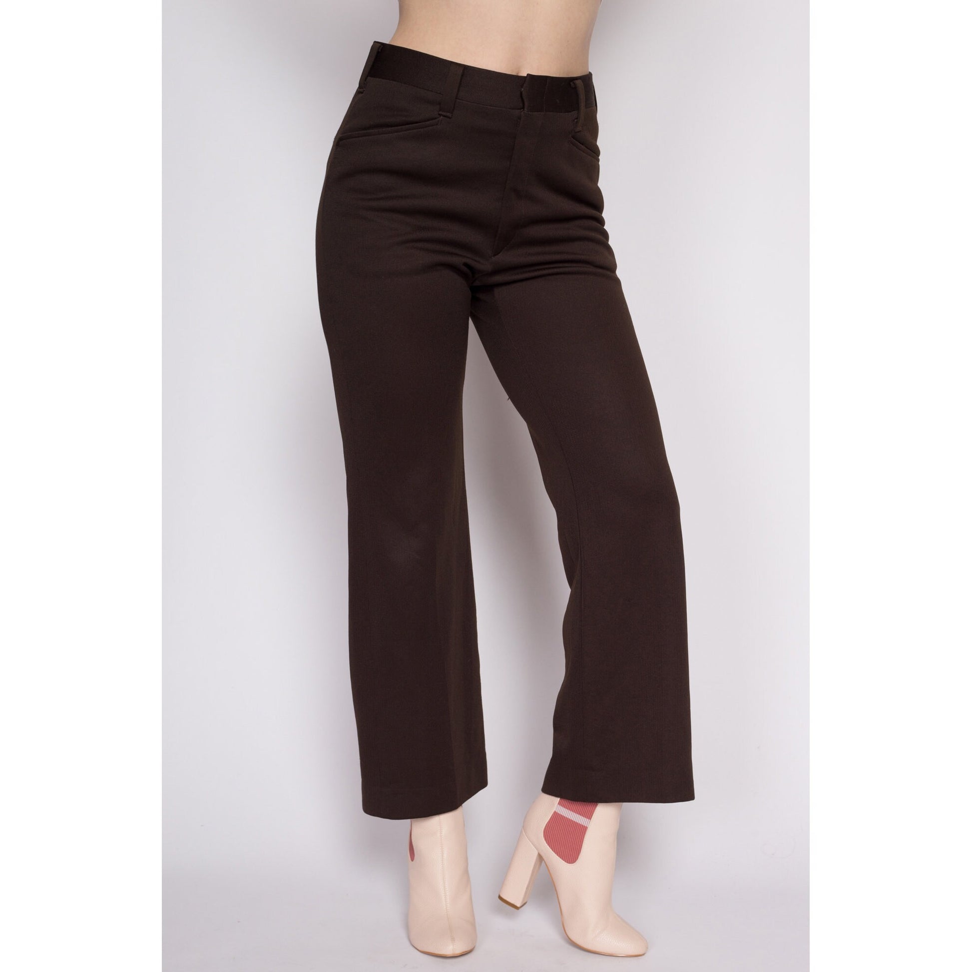30.5" 70s Brown Haggar Slacks Unisex | Vintage High Waisted Flared Bootcut Trousers