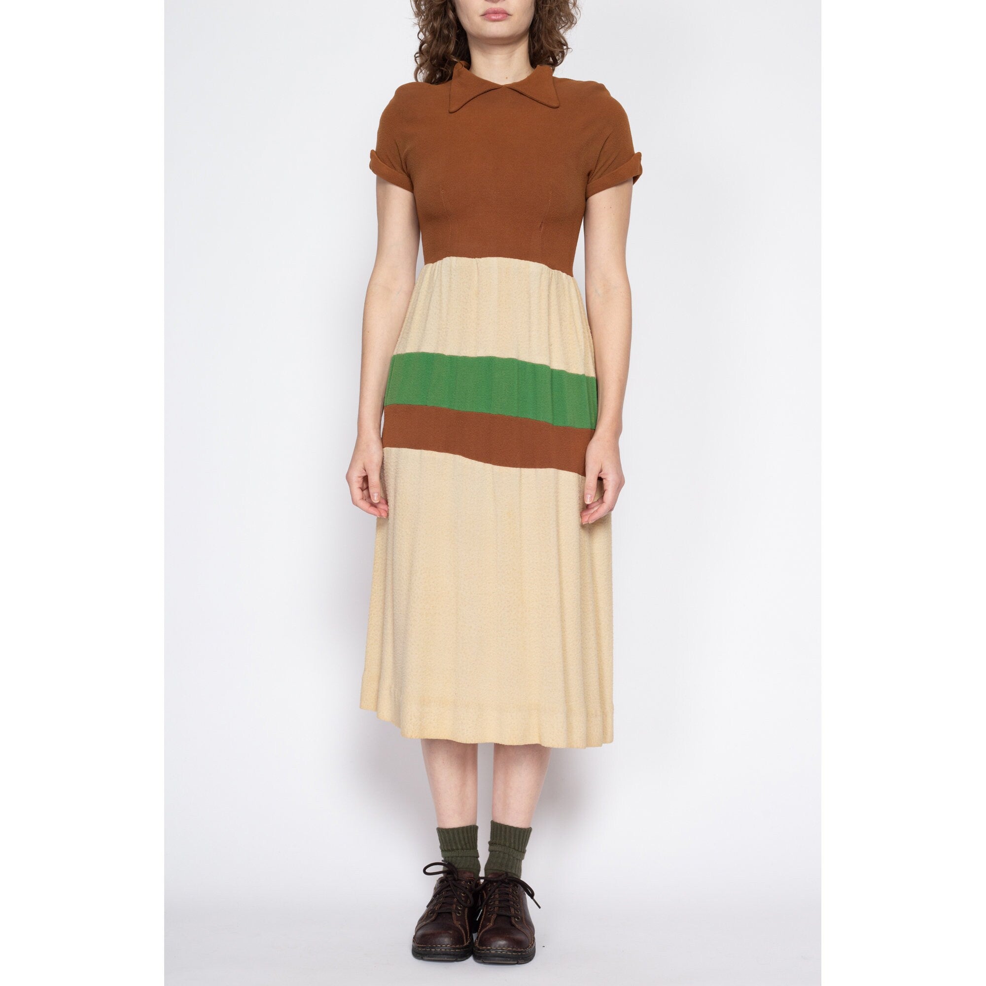 Small 70s Does 40s Color Block Midi Dress Petite Flying Apple