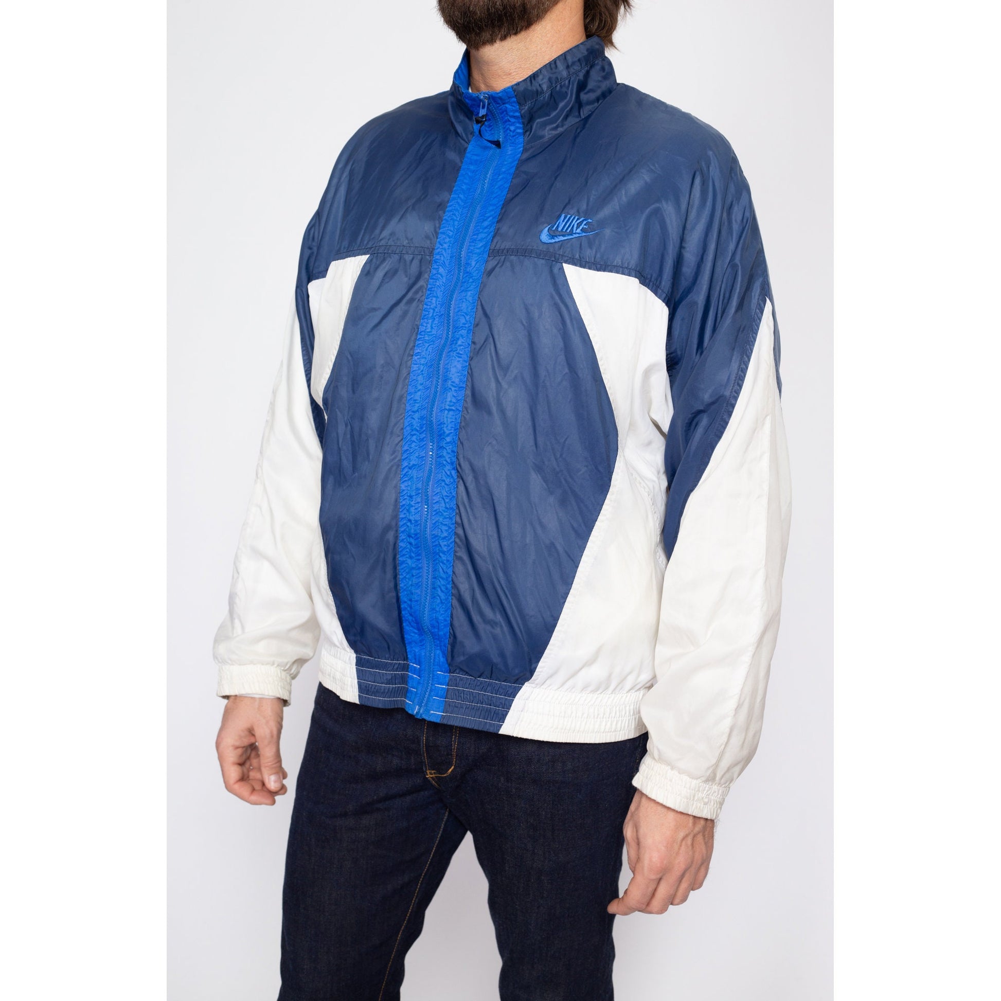 Large 80s 90s Nike Color Block Windbreaker | Vintage Streetwear Swoosh Logo Track Jacket