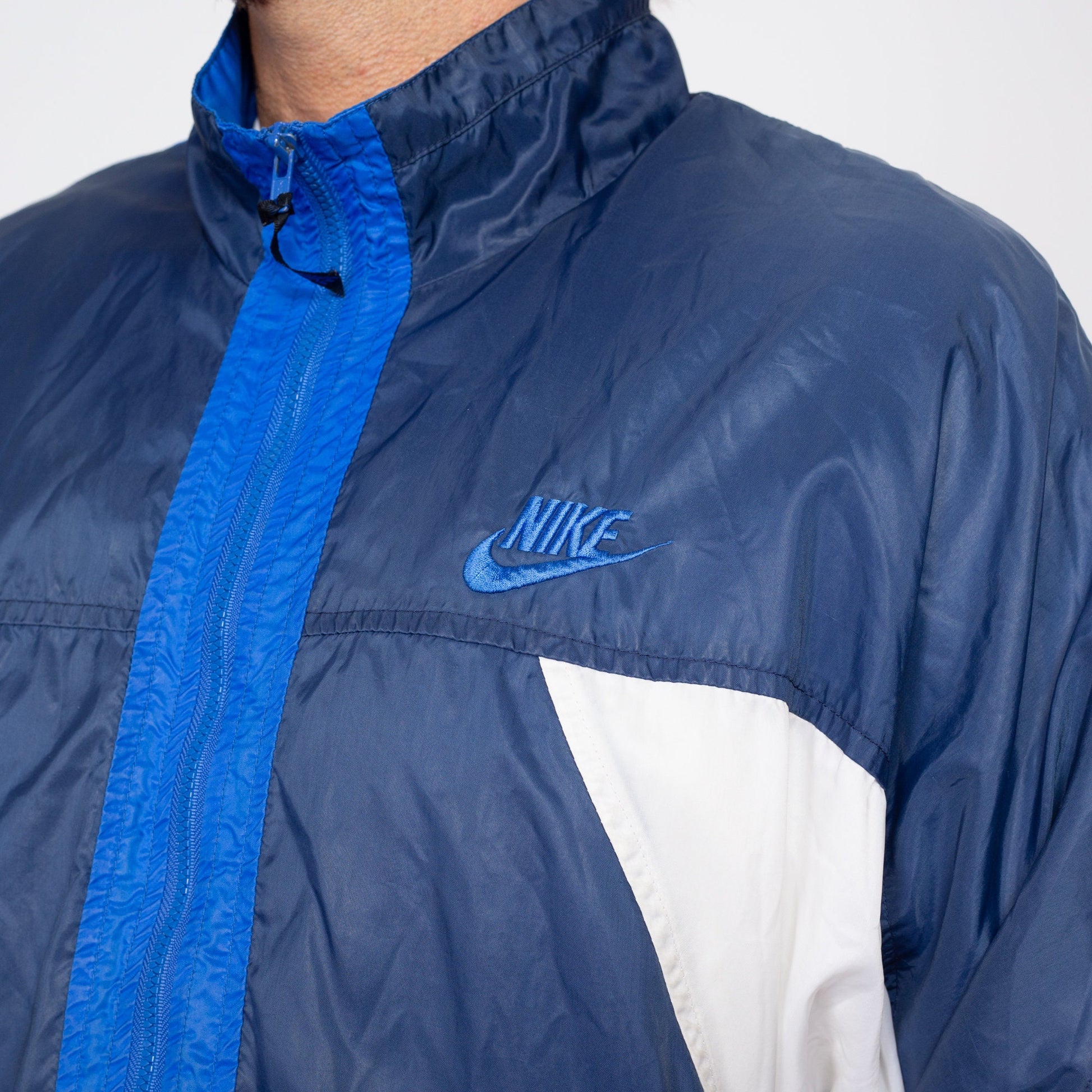 Large 80s 90s Nike Color Block Windbreaker | Vintage Streetwear Swoosh Logo Track Jacket