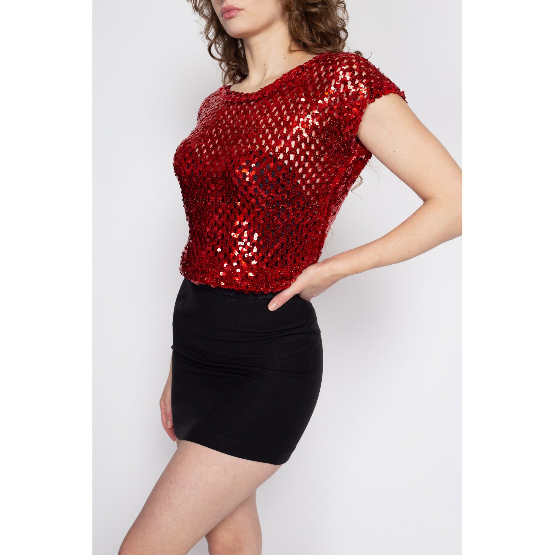 70s Red Sequin Disco Crop Top Medium – Flying Apple Vintage