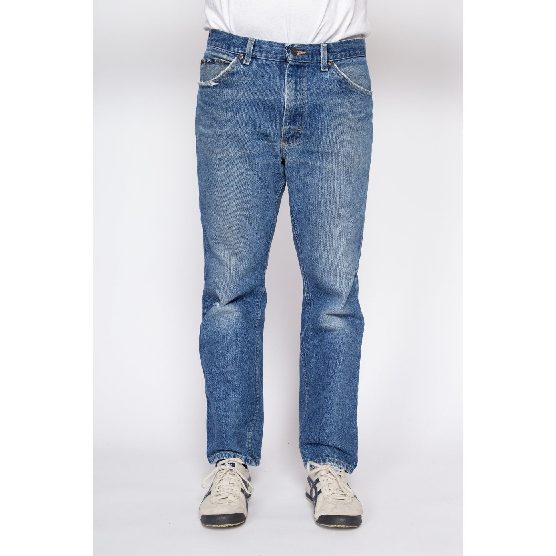 32" Waist 90s Lee Dad Jeans | Vintage Faded Distressed Straight Leg Denim
