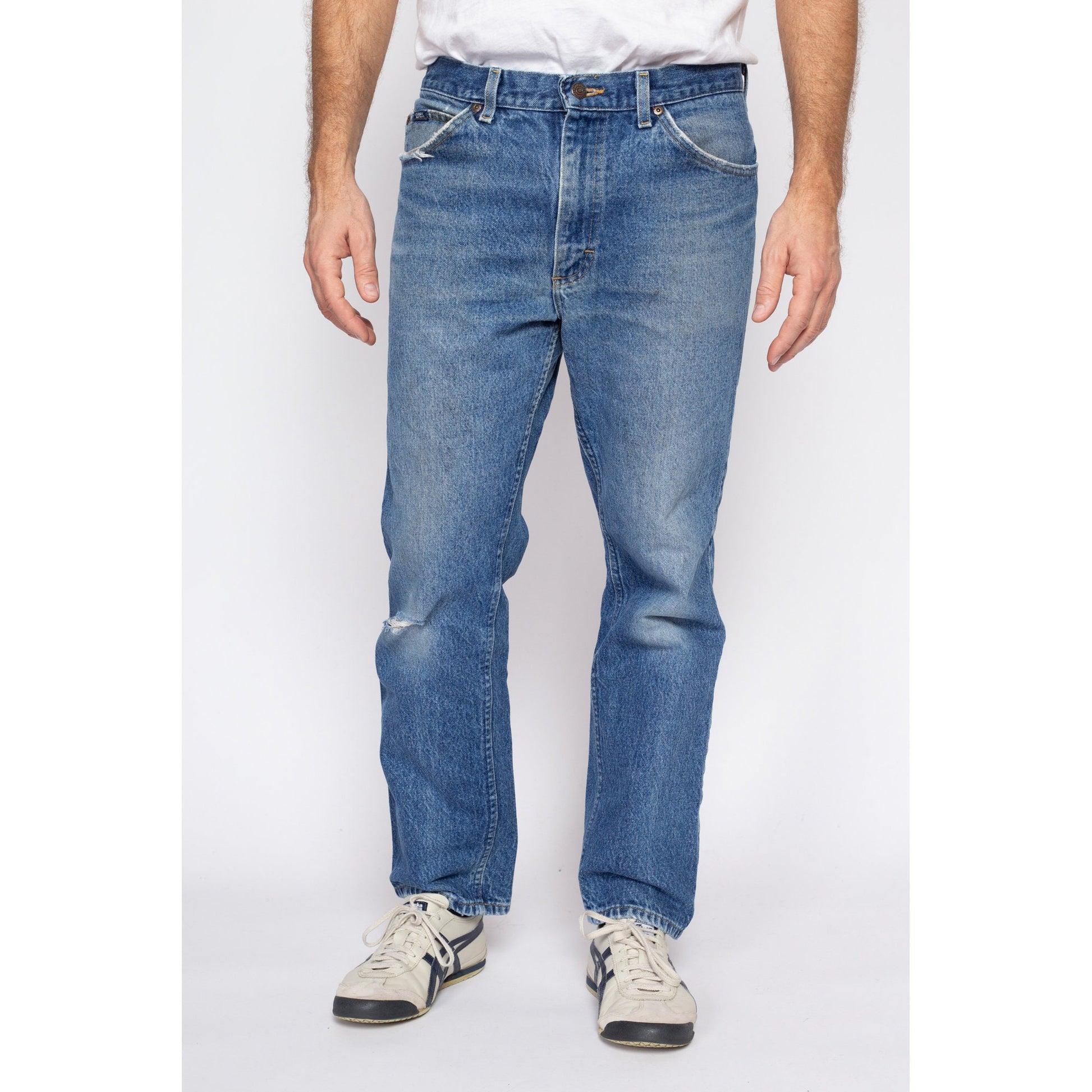 32" Waist 90s Lee Dad Jeans | Vintage Faded Distressed Straight Leg Denim