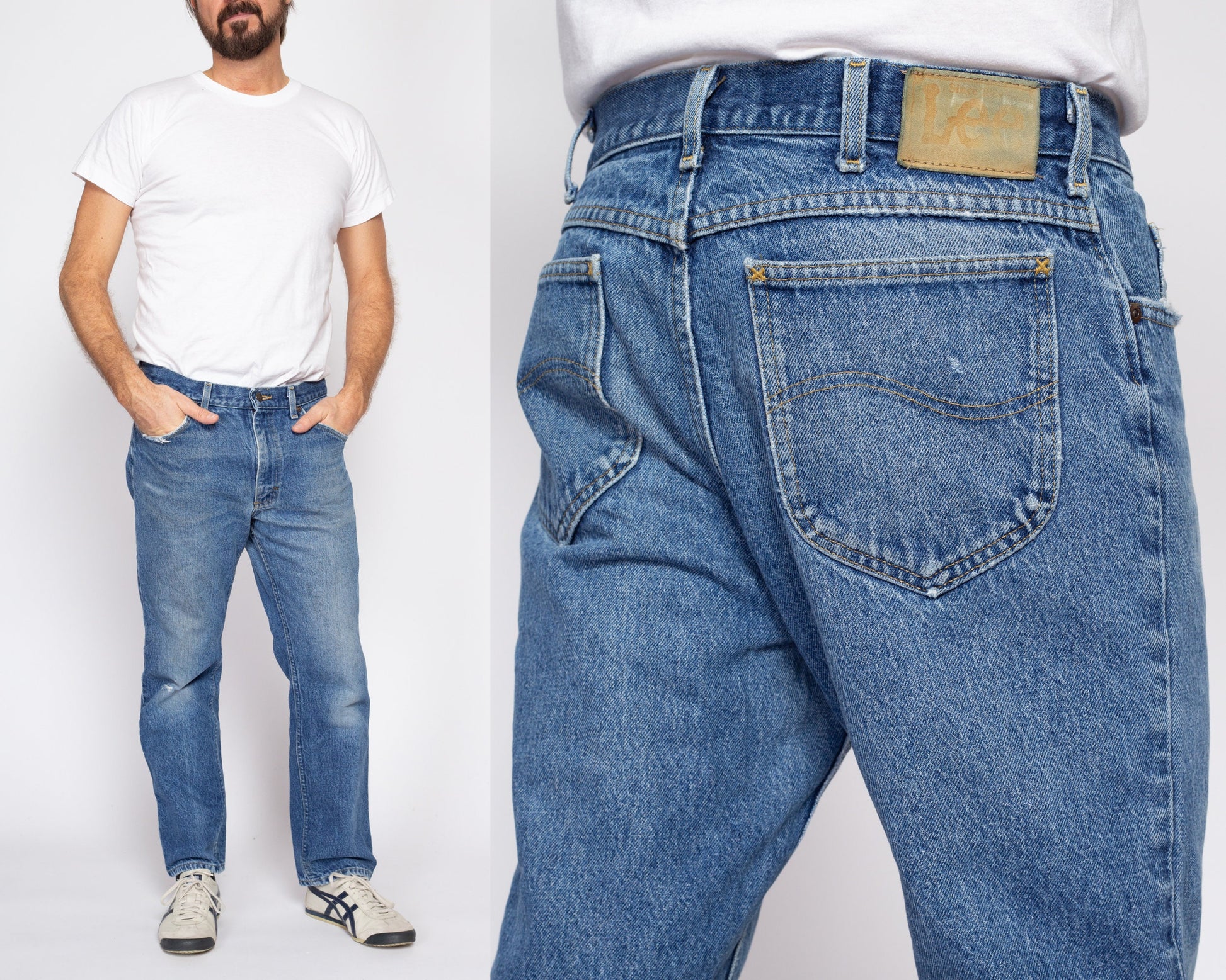 32" Waist 90s Lee Dad Jeans | Vintage Faded Distressed Straight Leg Denim