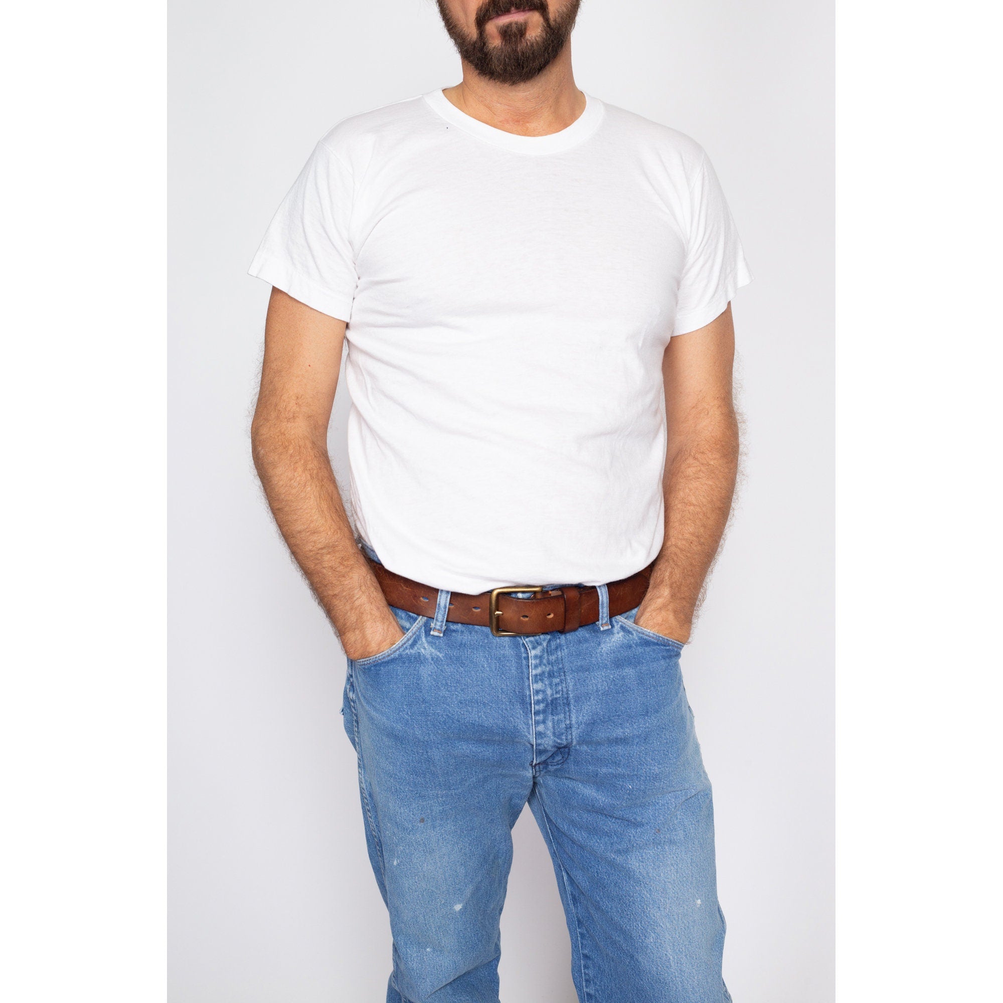 Large 80s Single Stitch White Cotton Crewneck Tee Flying Apple