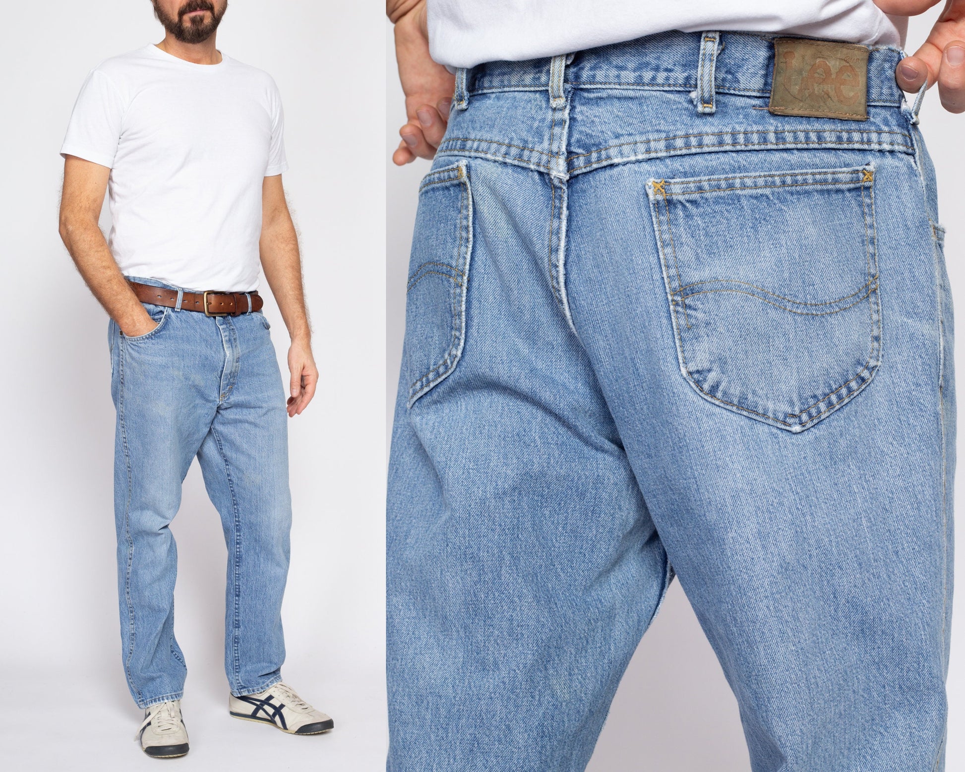 37" Waist 90s Lee Light Wash Dad Jeans | Vintage Made In USA Relaxed Denim Jeans