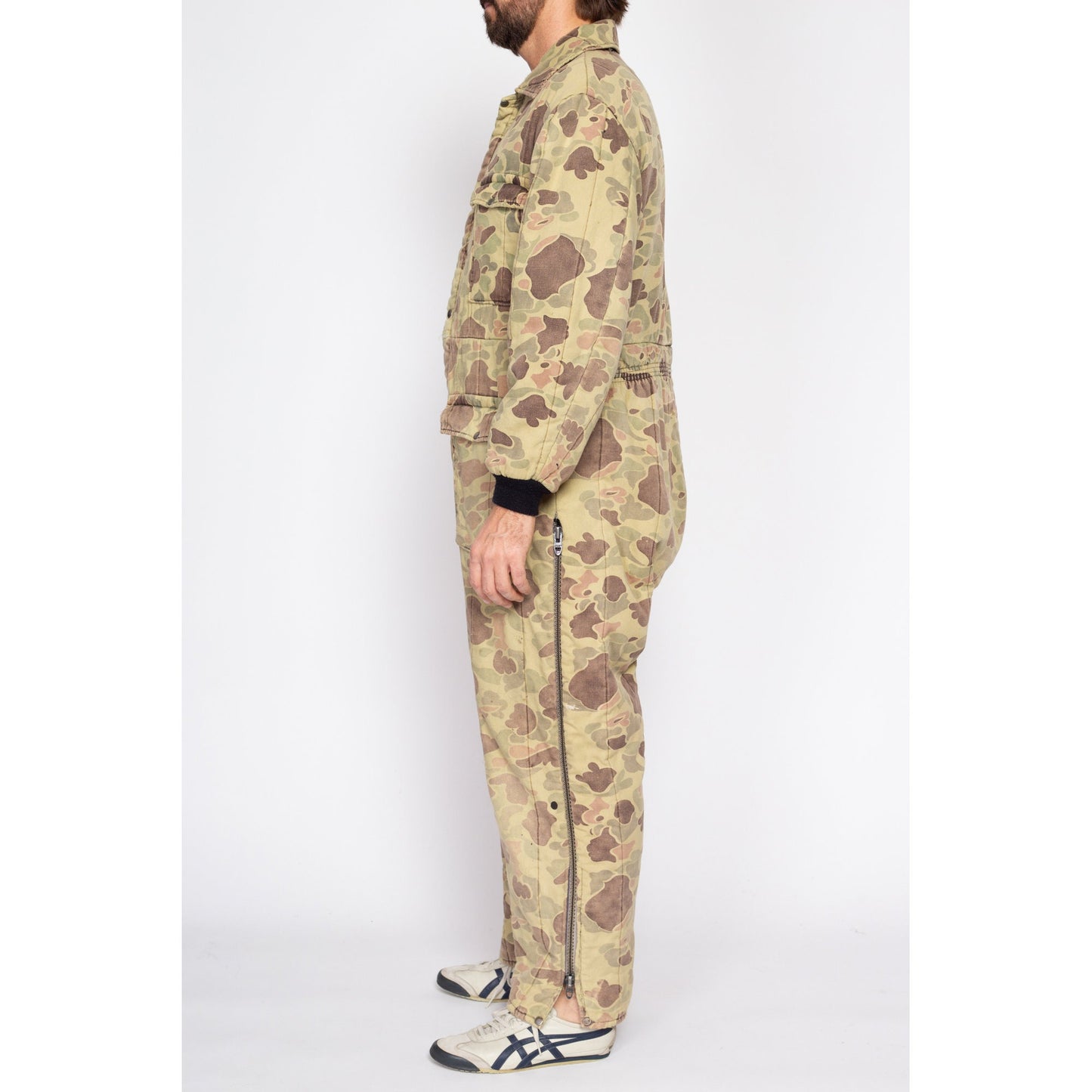 Large 80s Duck Hunt Camo Quilted Coveralls | Vintage Camouflage Outdoor Gear Hunting Jumpsuit