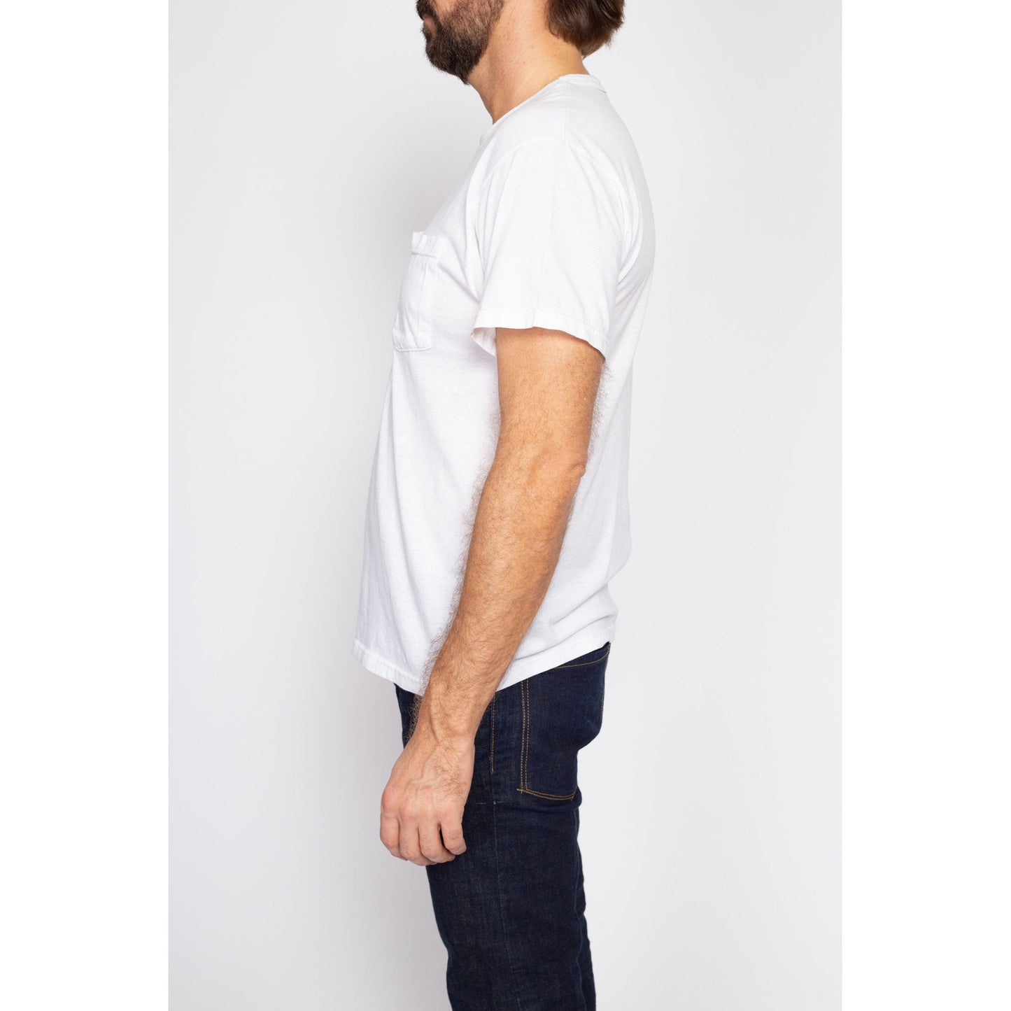 Med-Lrg 90s Plain White Pocket Tee | Vintage Short Sleeve Crewneck Undershirt T Shirt