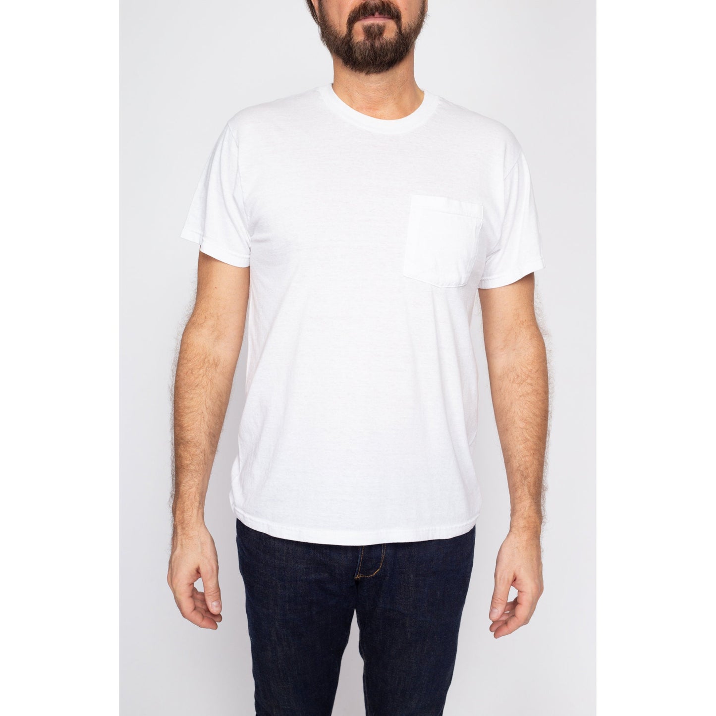 Med-Lrg 90s Plain White Pocket Tee | Vintage Short Sleeve Crewneck Undershirt T Shirt
