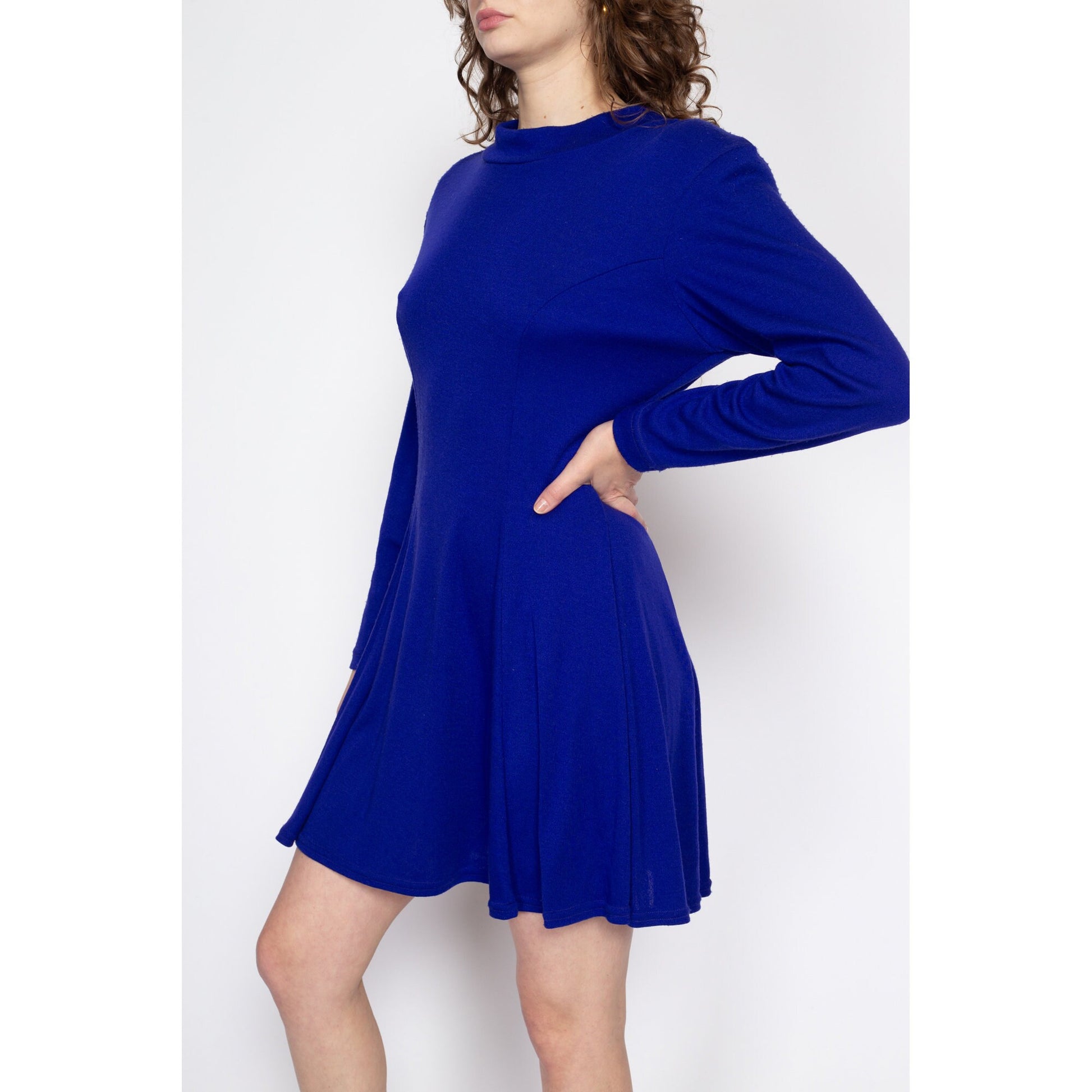 royal blue knit dress Charlee Long Sleeve A-line Knit Dress Royal Blue / XL