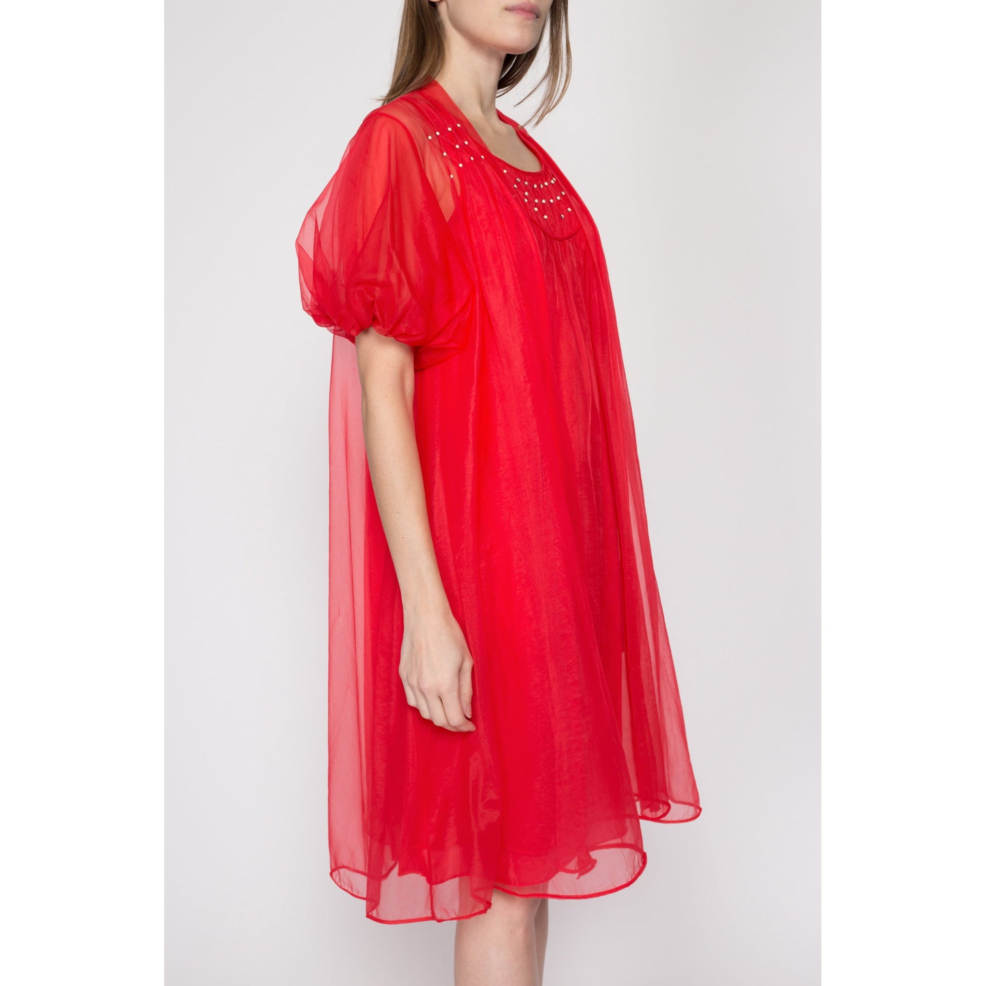 Small 60s Red Chiffon Babydoll Peignoir Set Flying Apple Vintage Small 60s Red Chiffon Babydoll Peignoir Set Flying Apple Vintage