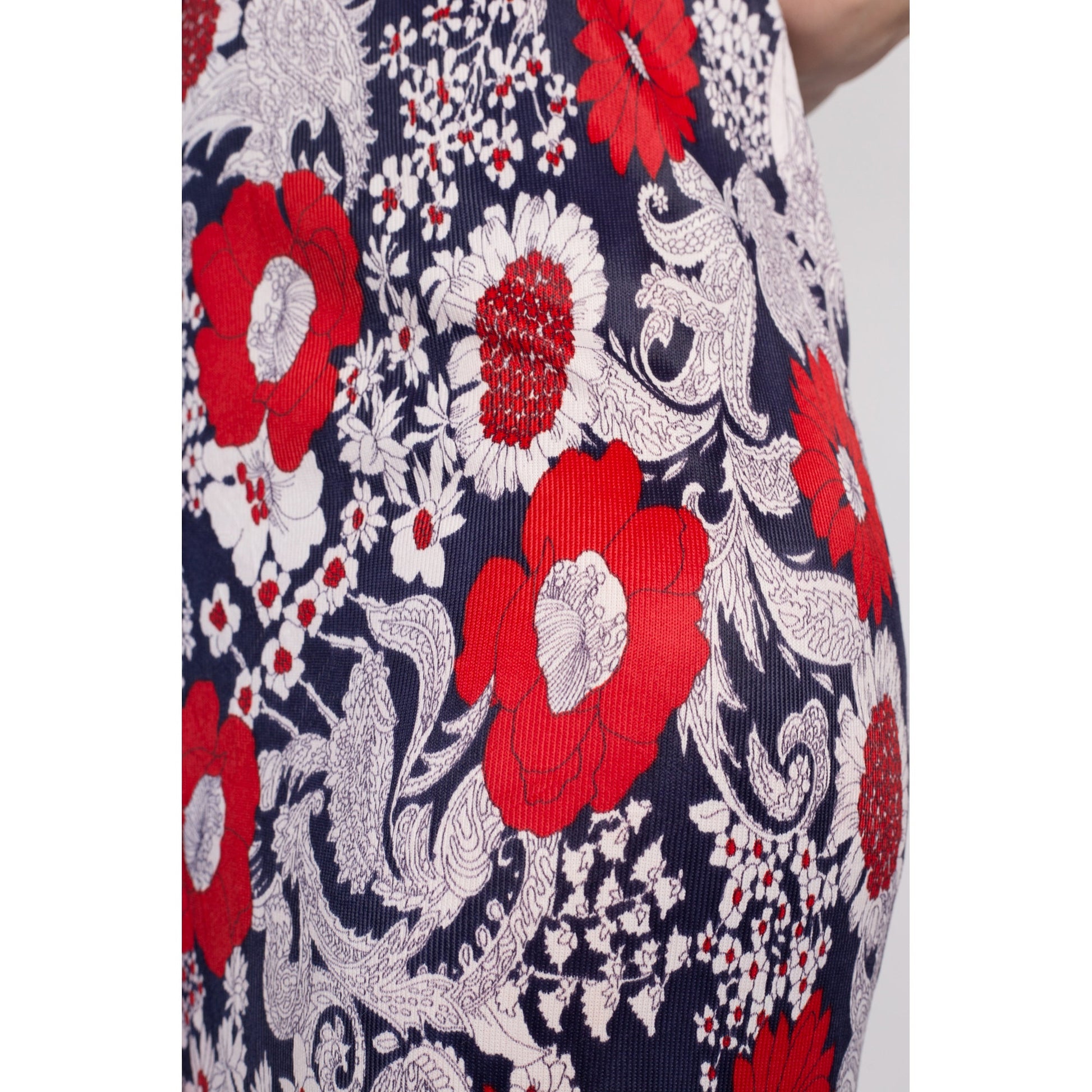 red white and blue maxi dress 60s Red White & Blue Floral Maxi Dress