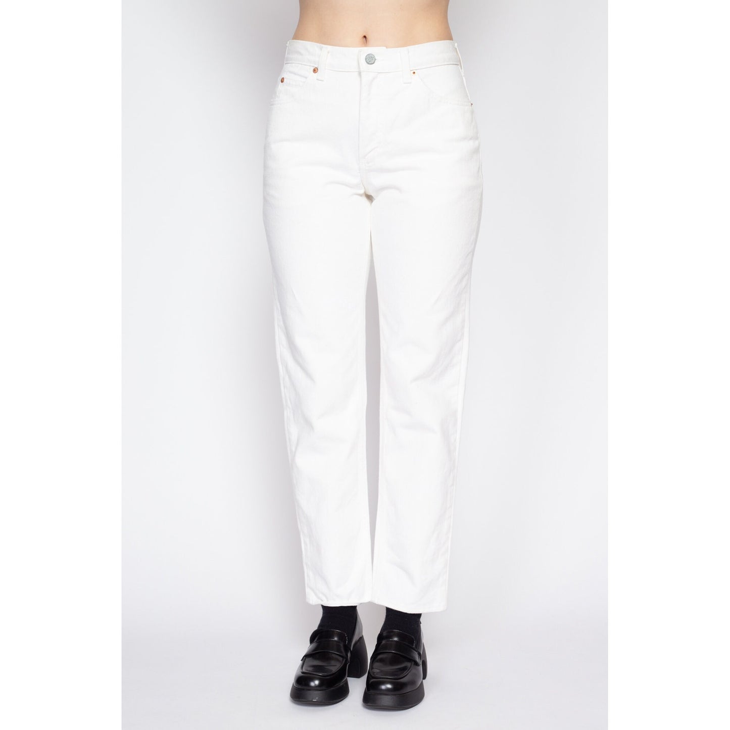 Small 90s Calvin Klein White Jeans | Vintage CK Denim Tapered Leg Jeans