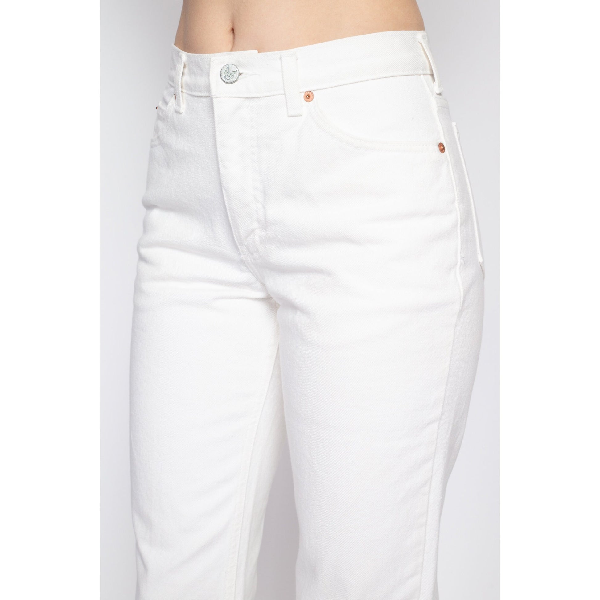 Small 90s Calvin Klein White Jeans | Vintage CK Denim Tapered Leg Jeans