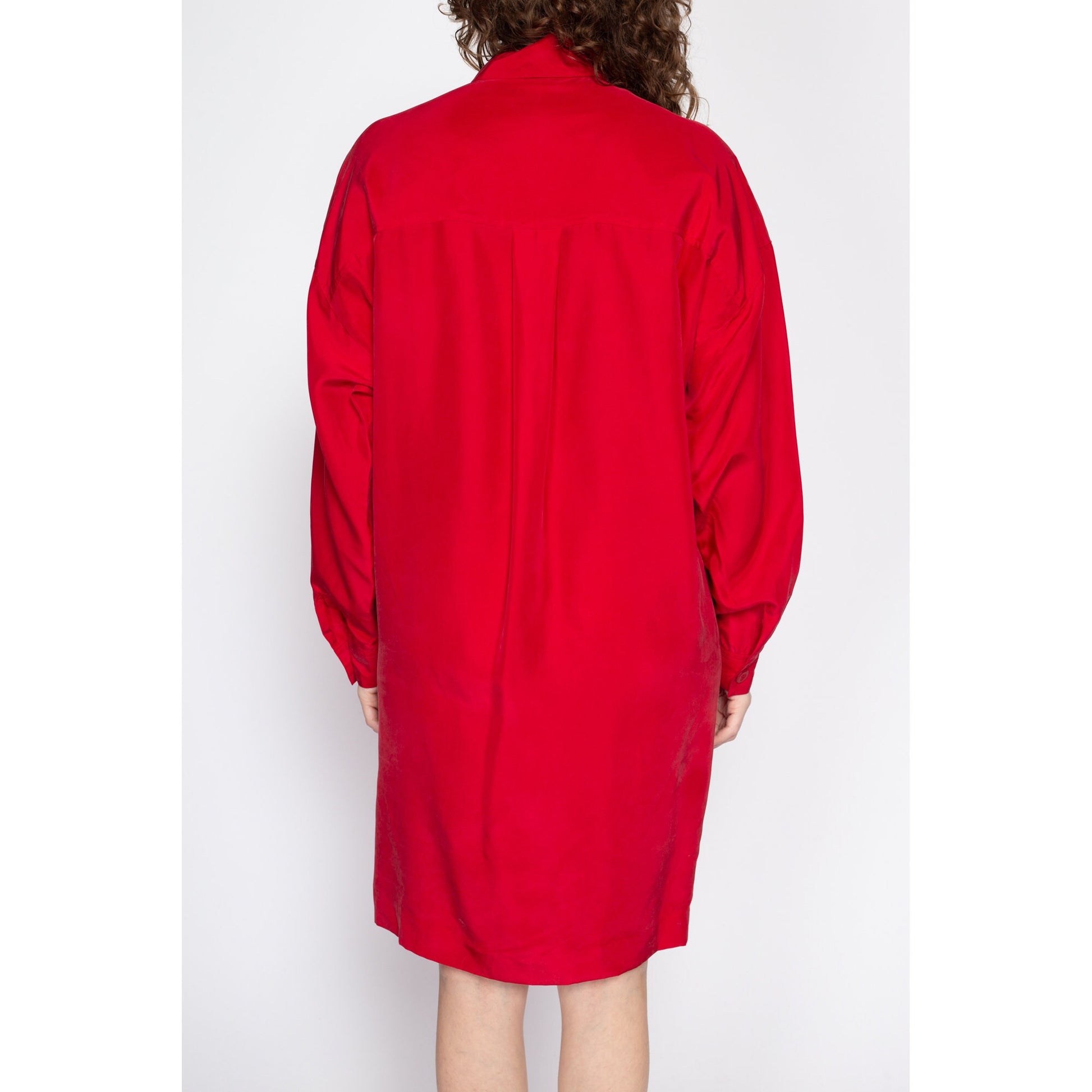 80s Evan Picone Red Silk Shirtdress - Large 80s Evan Picone Red Silk Shirtdress - Large