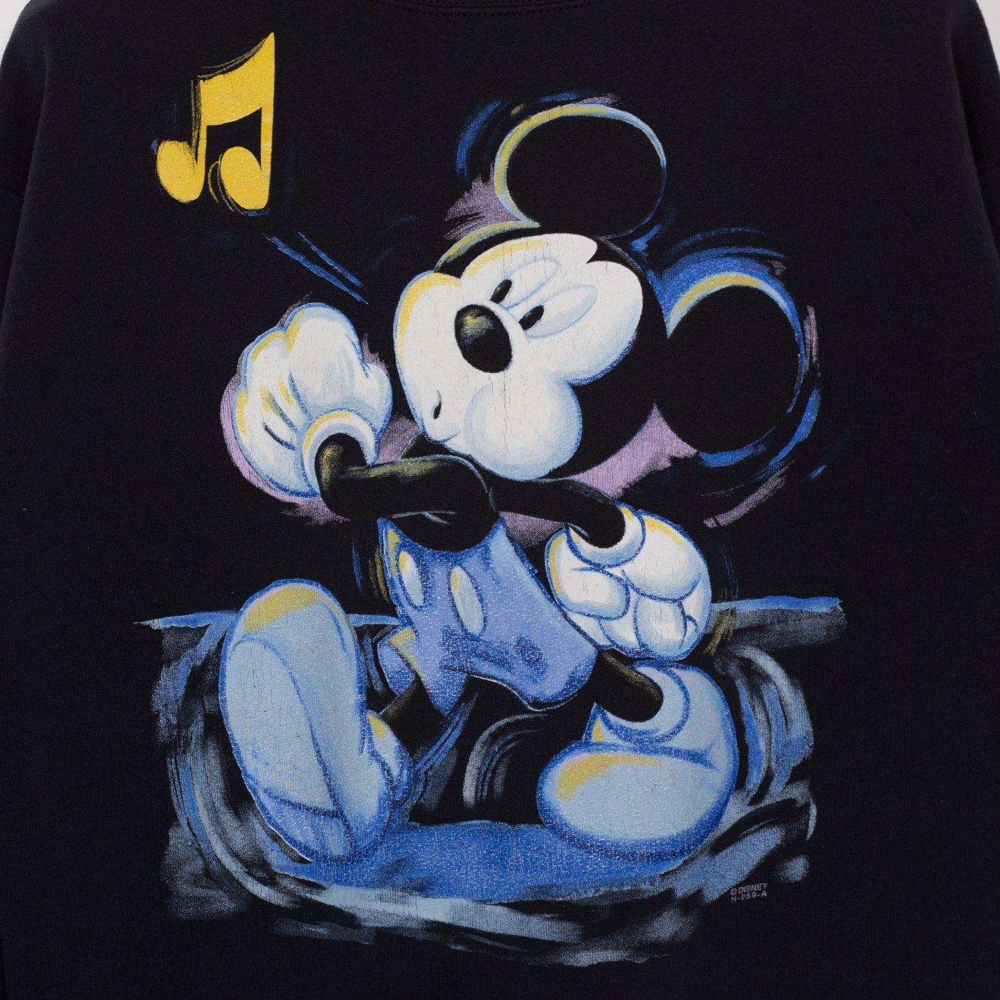 Large 90s Mickey Mouse Music Note Sweatshirt | Vintage Black Disney Cartoon Crew Neck Pullover