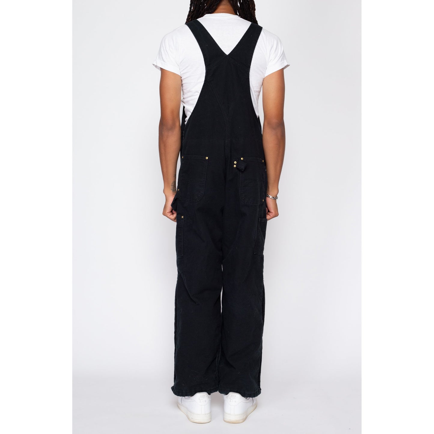 38x30 90s Carhartt Made In USA Black Insulated Overalls | Vintage Quilt Lined Workwear Jumpsuit