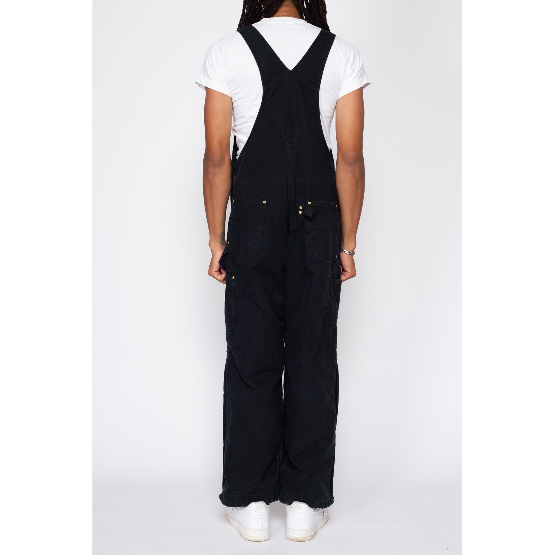 38x30 90s Carhartt Made In USA Black Insulated Overalls | Vintage Quilt Lined Workwear Jumpsuit