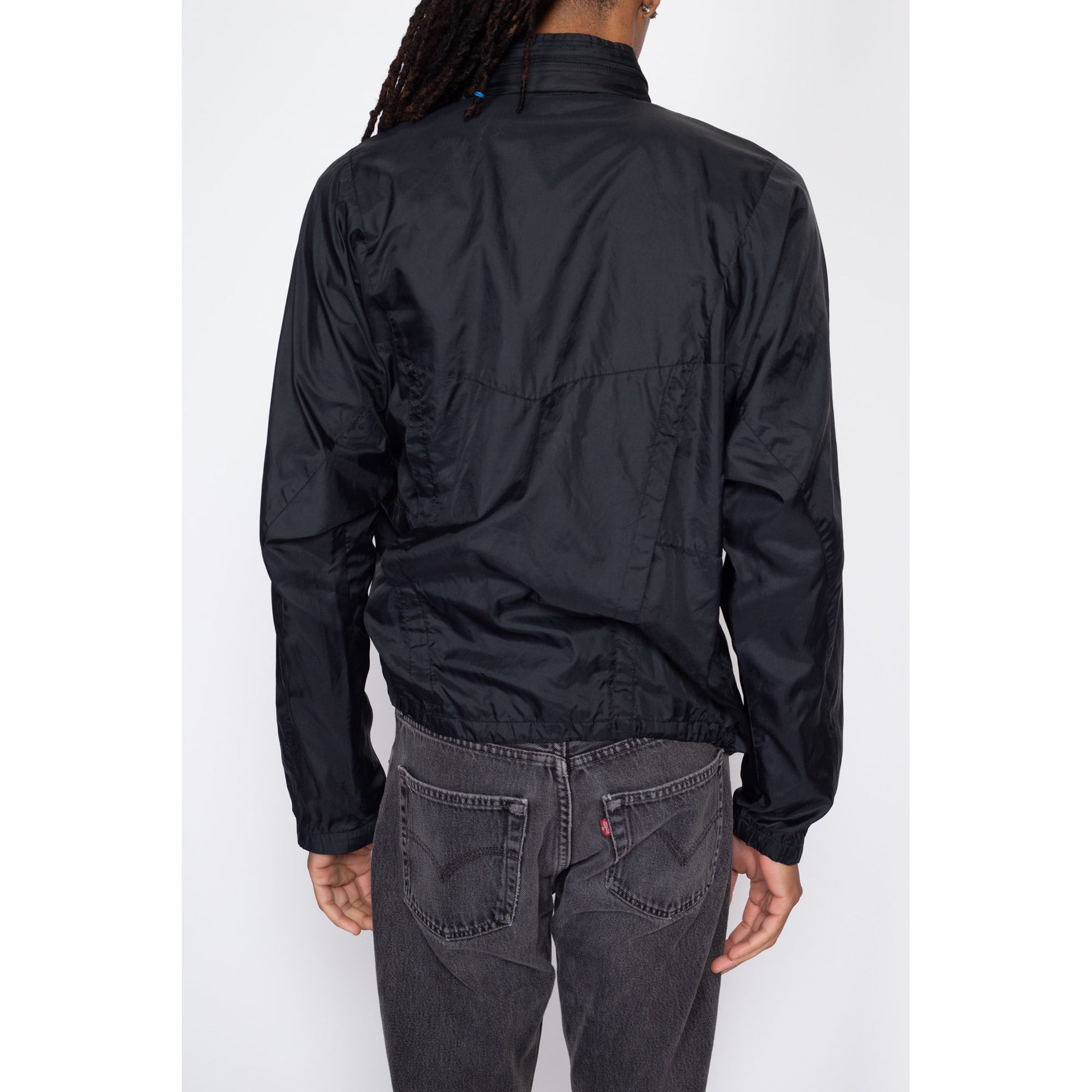 Large 80s 90s Nike Black & Blue Windbreaker | Vintage Streetwear Swoosh Logo Track Jacket