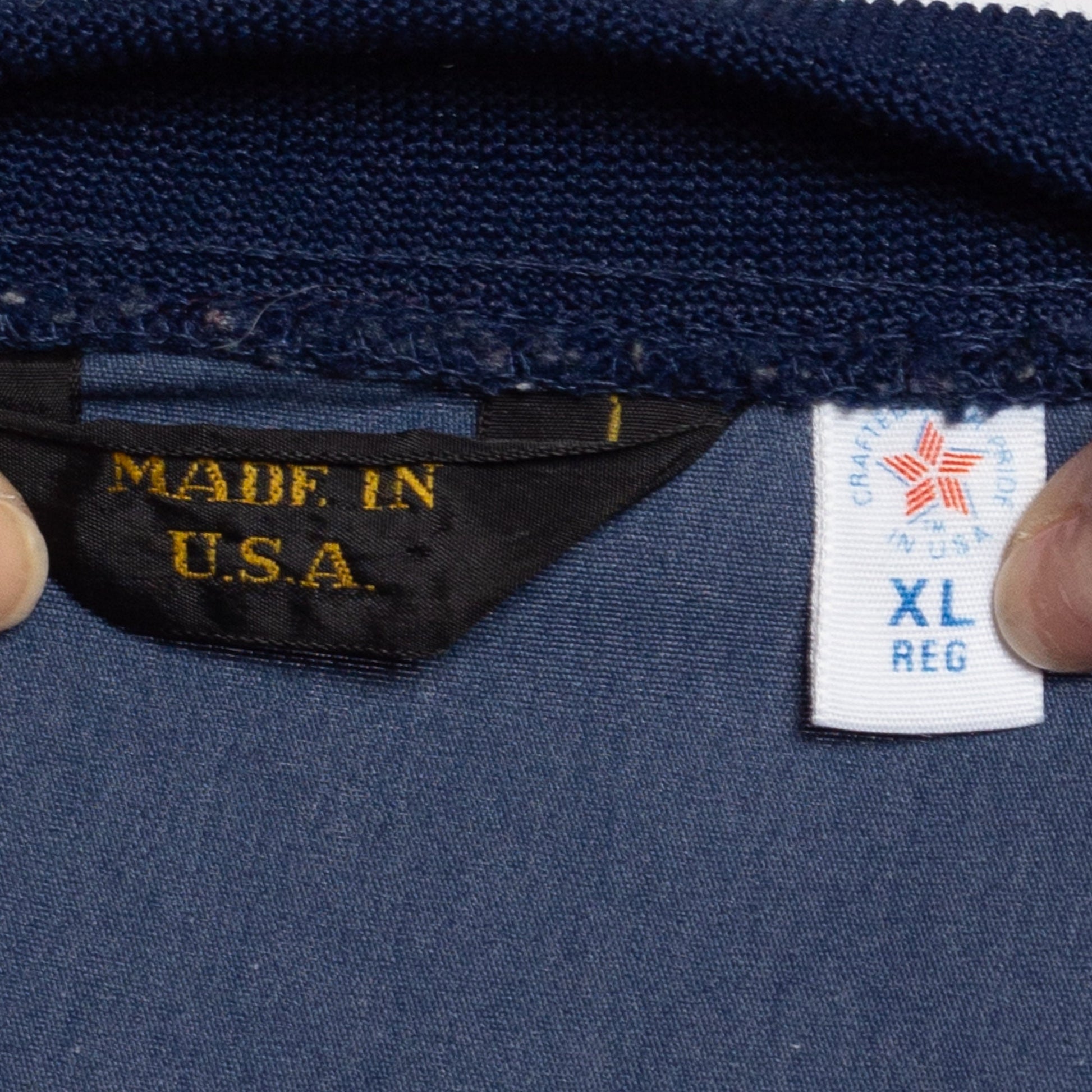 Large 80s Slate Blue Cropped Bomber Jacket | Vintage Zip Up Lightweight Windbreaker Jacket