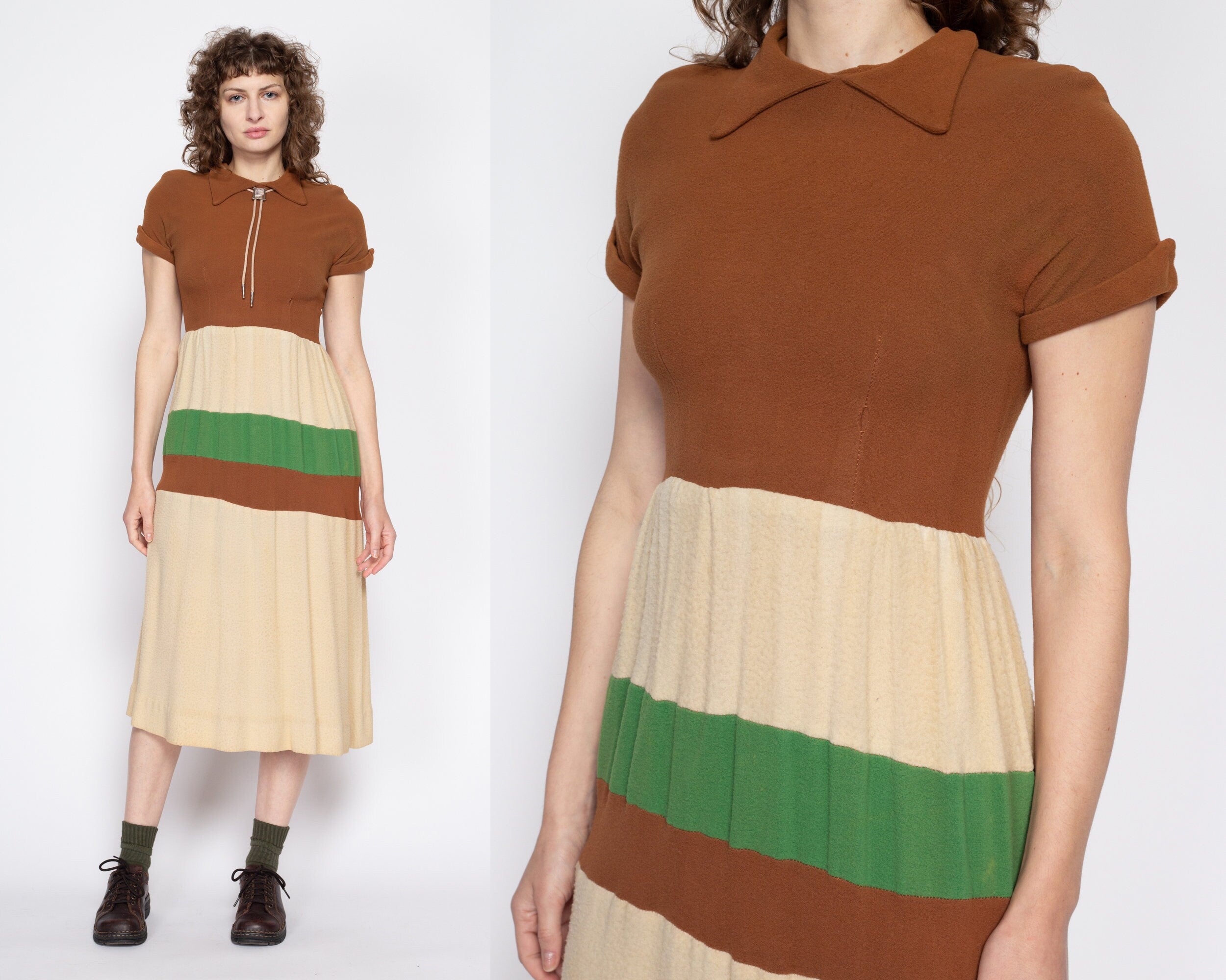 Small 70s Does 40s Color Block Midi Dress Petite Flying Apple