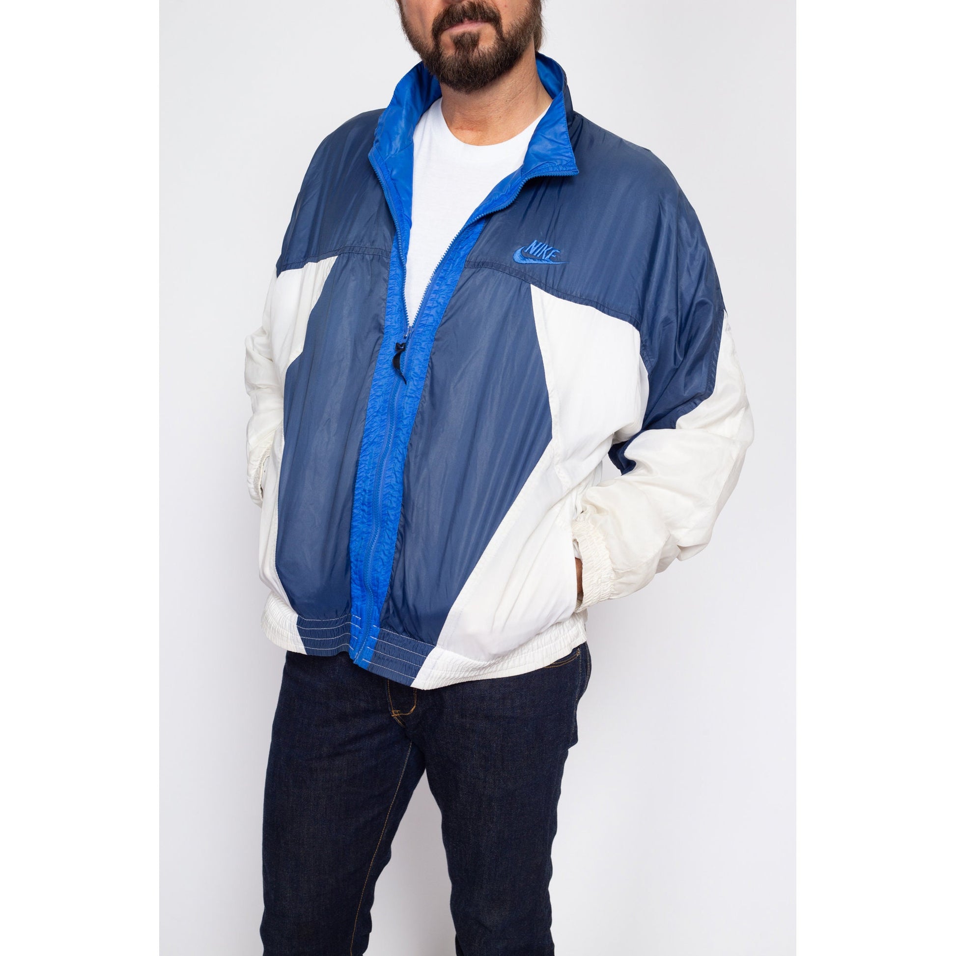 Large 80s 90s Nike Color Block Windbreaker | Vintage Streetwear Swoosh Logo Track Jacket