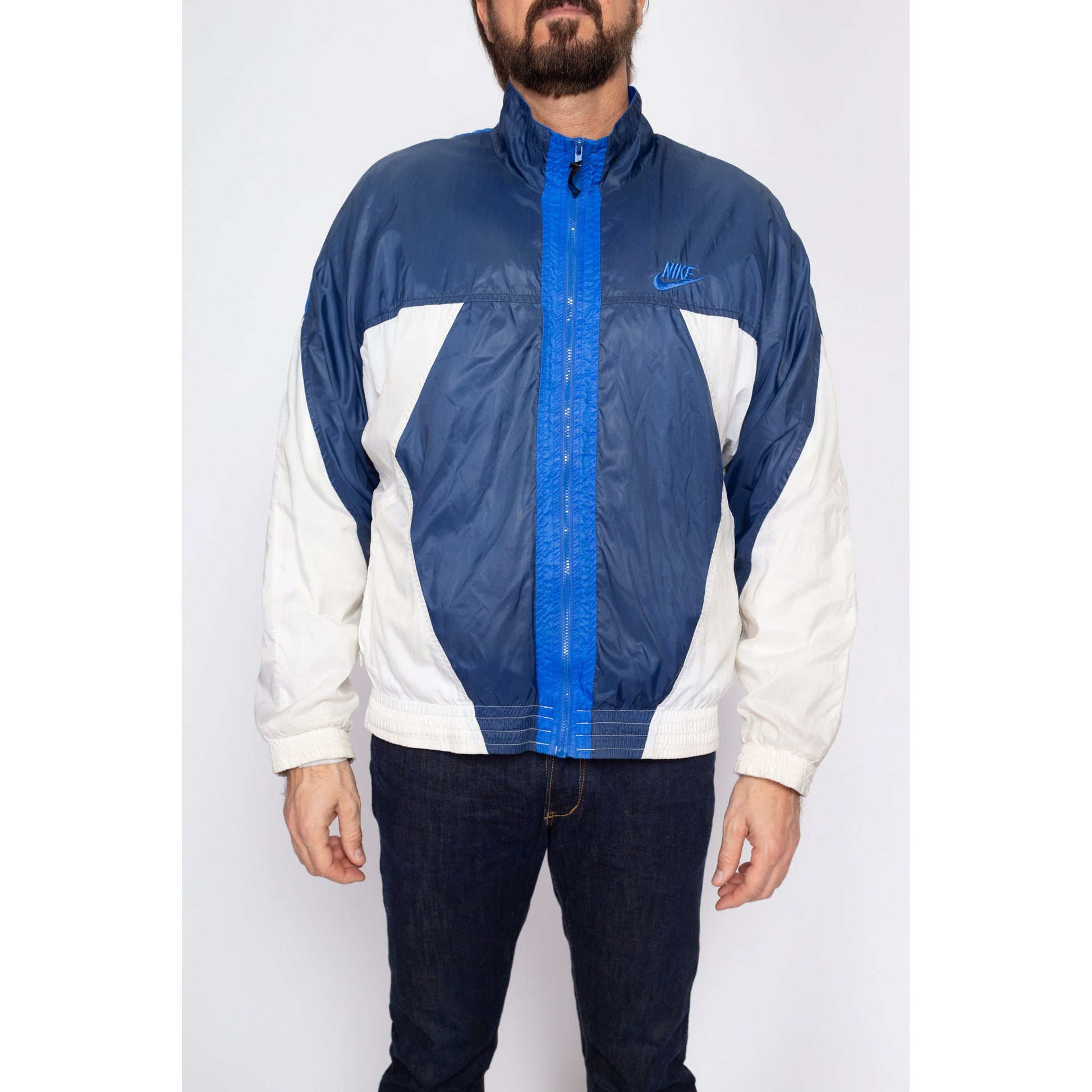 Large 80s 90s Nike Color Block Windbreaker | Vintage Streetwear Swoosh Logo Track Jacket