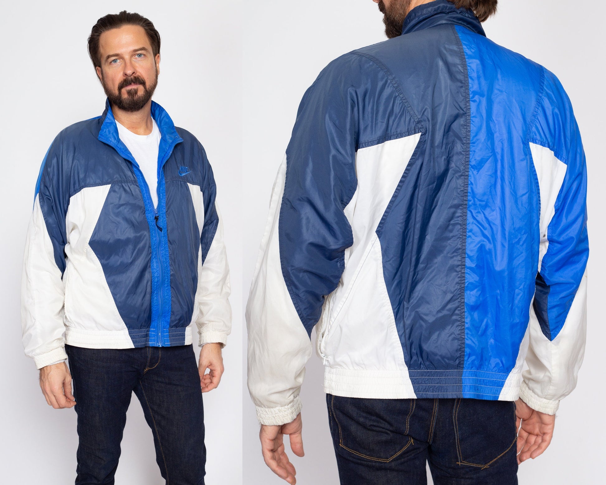 Large 80s 90s Nike Color Block Windbreaker | Vintage Streetwear Swoosh Logo Track Jacket