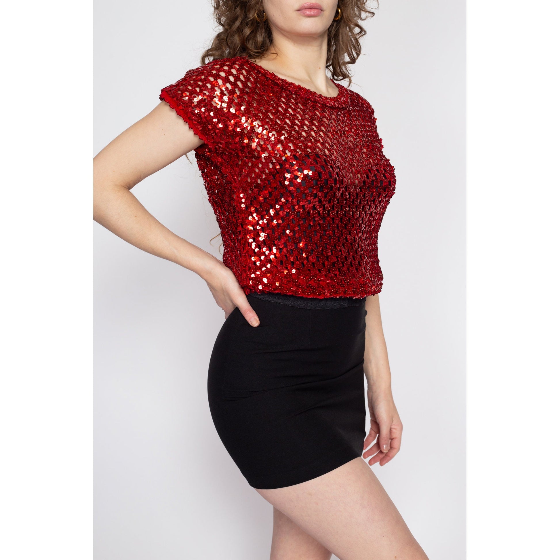70s Red Sequin Disco Crop Top Medium – Flying Apple Vintage