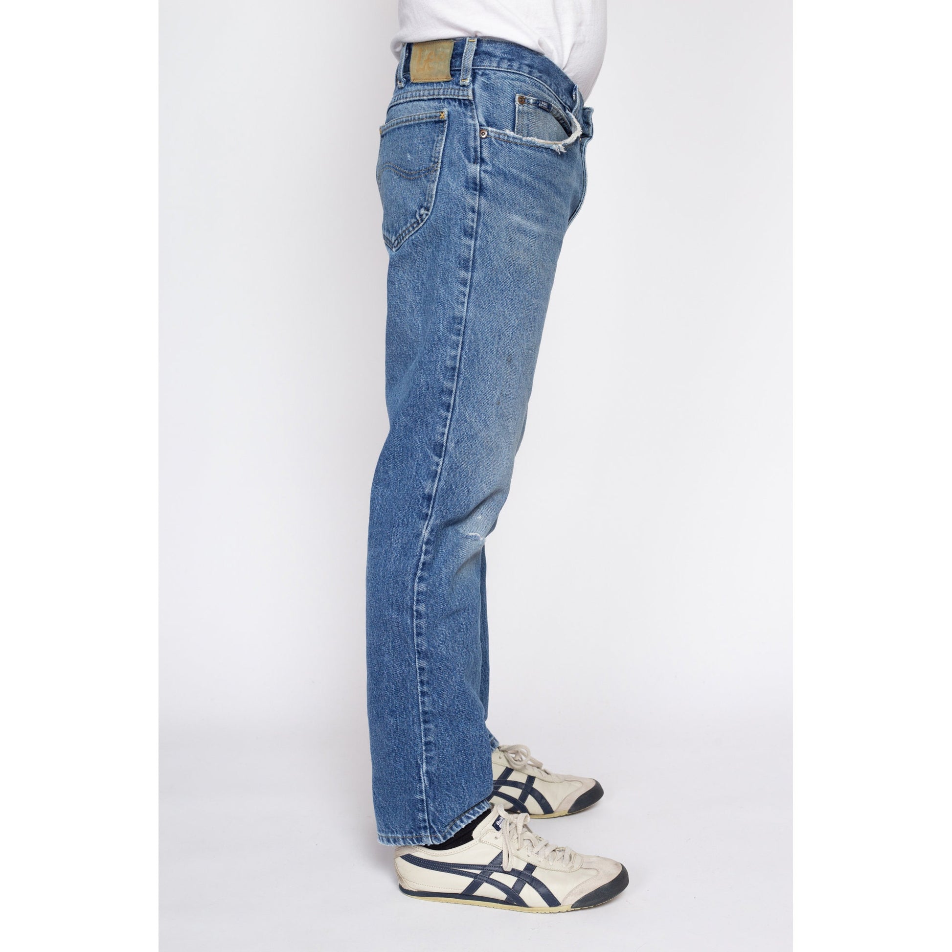 32" Waist 90s Lee Dad Jeans | Vintage Faded Distressed Straight Leg Denim