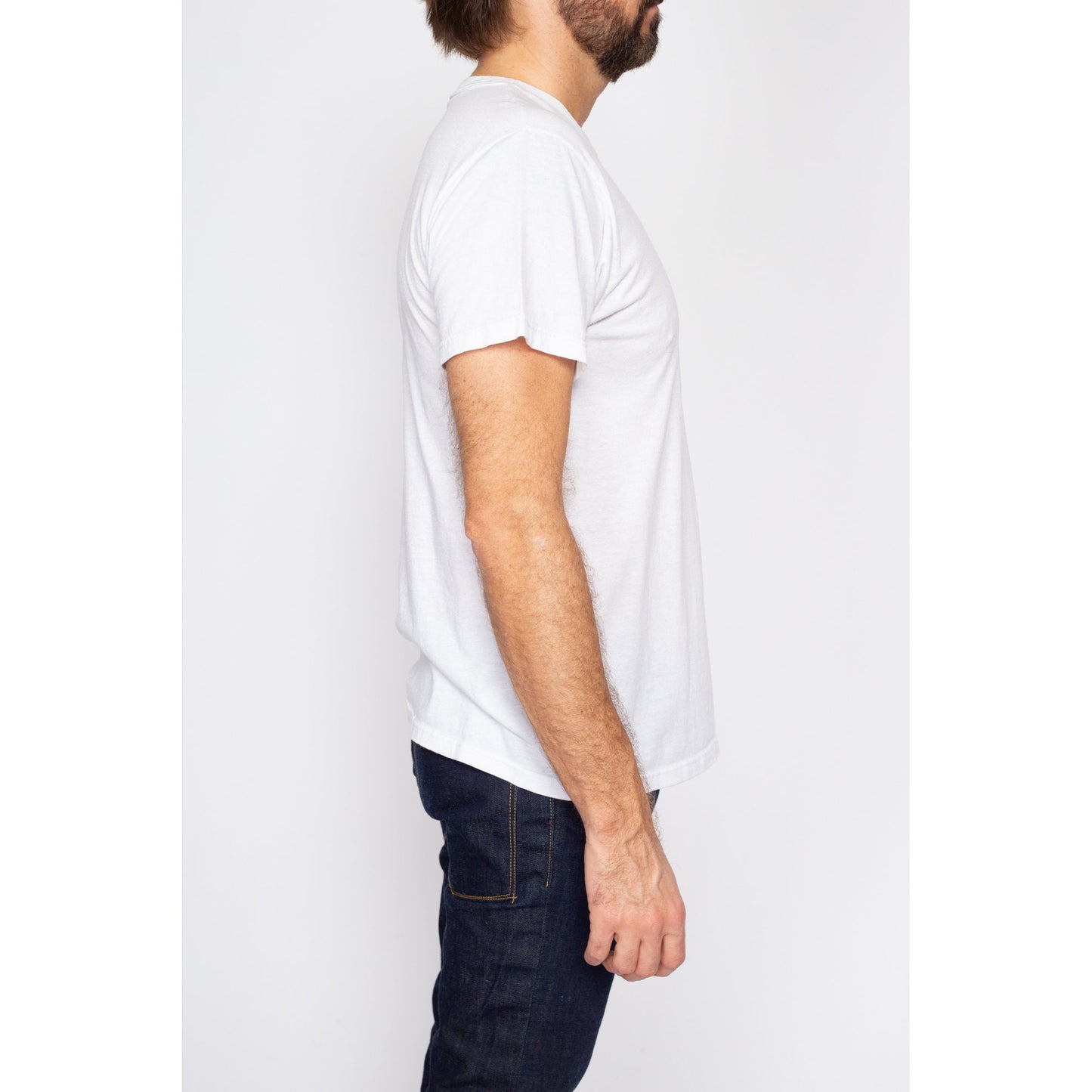 Med-Lrg 90s Plain White Pocket Tee | Vintage Short Sleeve Crewneck Undershirt T Shirt